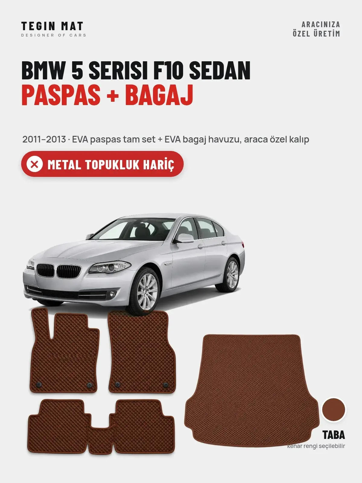 BMW 5 Serisi F10 Sedan EVA Paspas + Bagaj Havuzu Seti (2011–2013) Taba – Metal Topukluk Hariç (1)