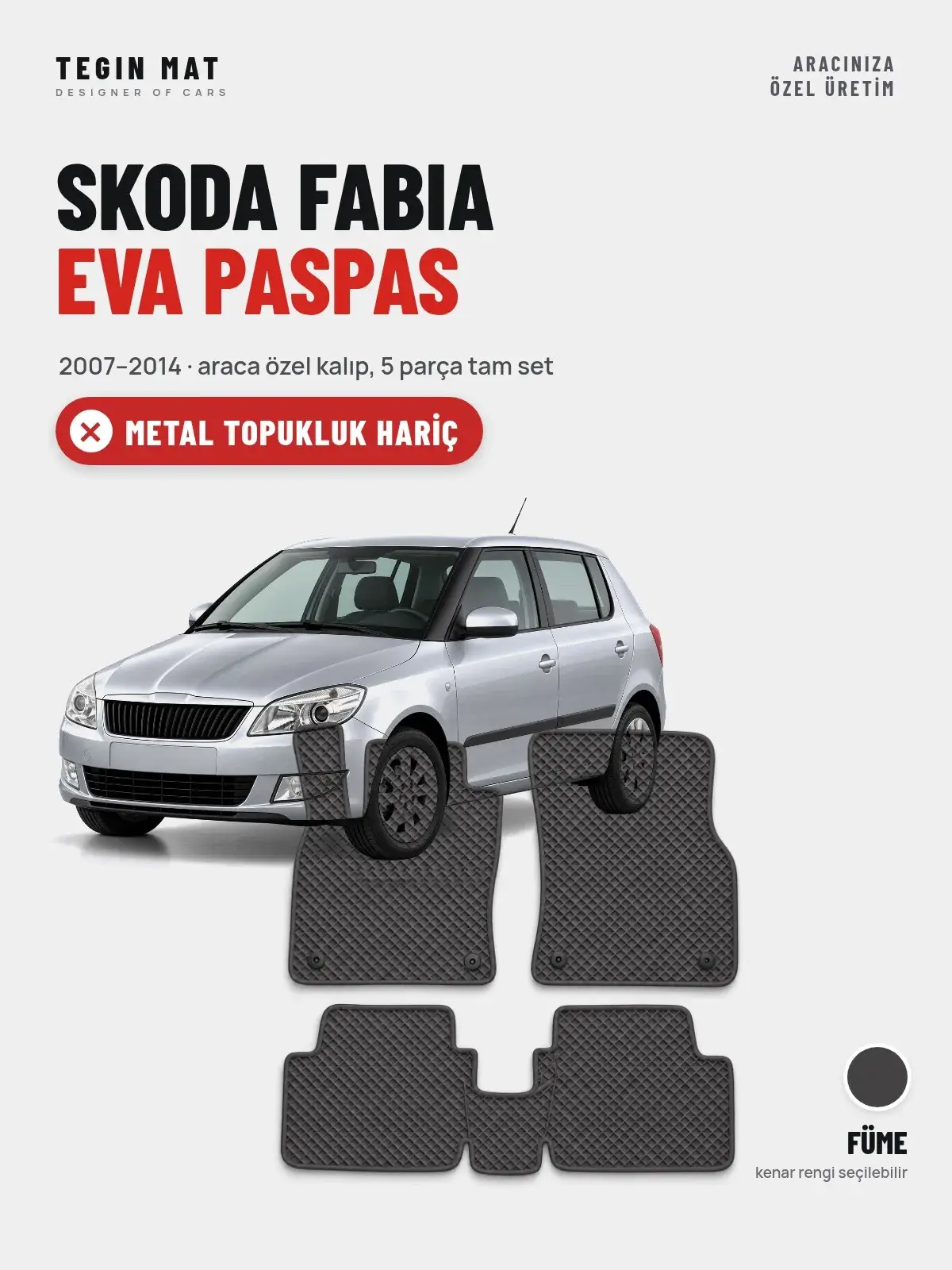 Skoda Fabia EVA Oto Paspas Tam Set (2007–2014) Füme – Metal Topukluk Hariç (1)
