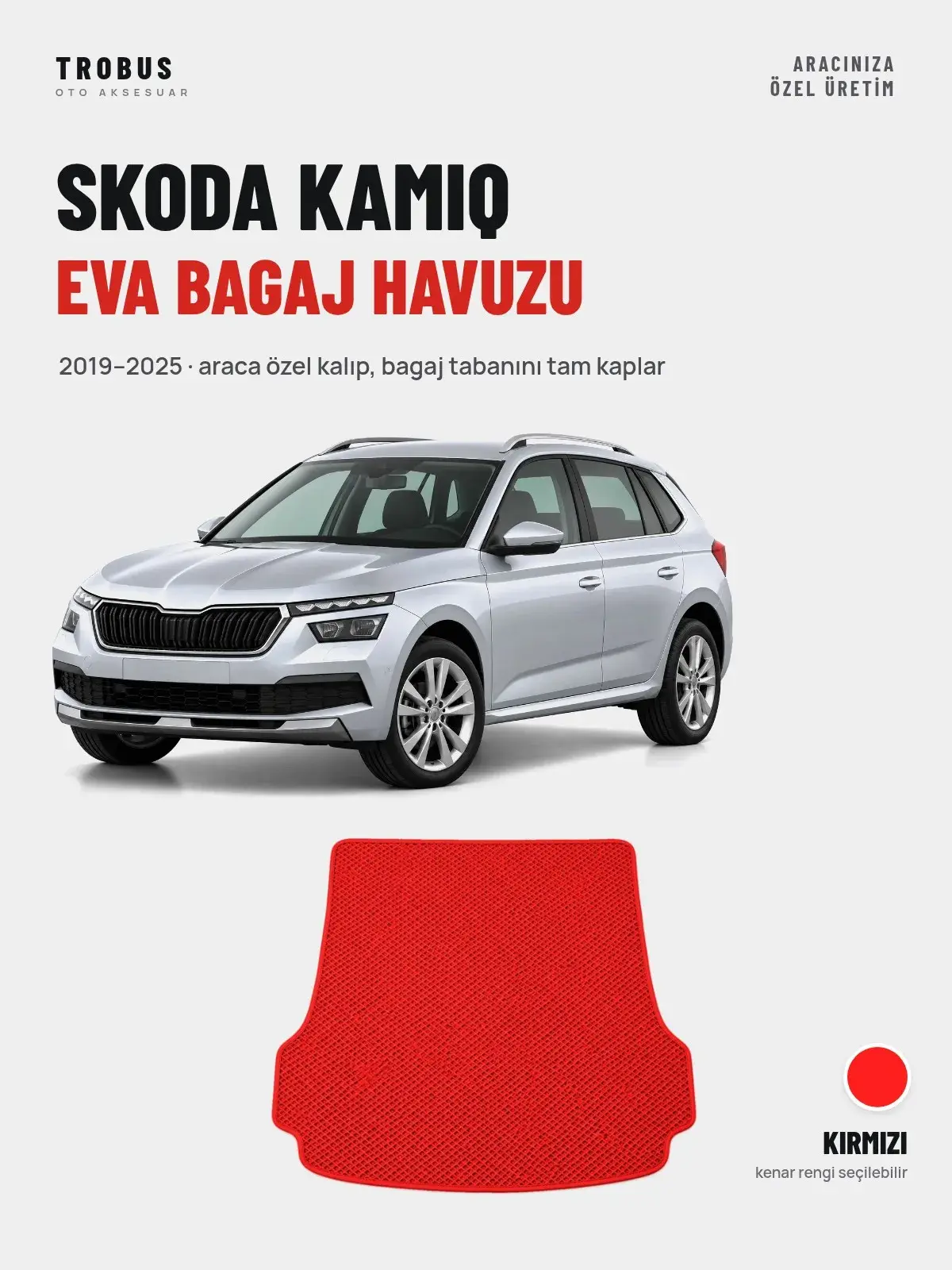 Skoda Kamiq EVA Bagaj Havuzu (2019–2025) Kırmızı – Araca Özel Kalıp (1)