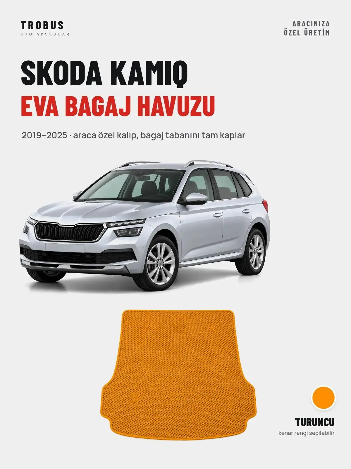 Skoda Kamiq EVA Bagaj Havuzu (2019–2025) Turuncu – Araca Özel Kalıp (1)