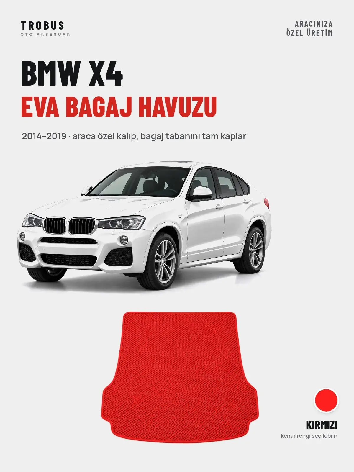 BMW X4 EVA Bagaj Havuzu (2014–2019) Kırmızı – Araca Özel Kalıp (1)
