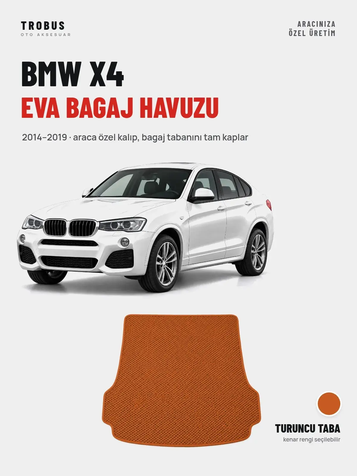 BMW X4 EVA Bagaj Havuzu (2014–2019) Turuncu Taba – Araca Özel Kalıp (1)