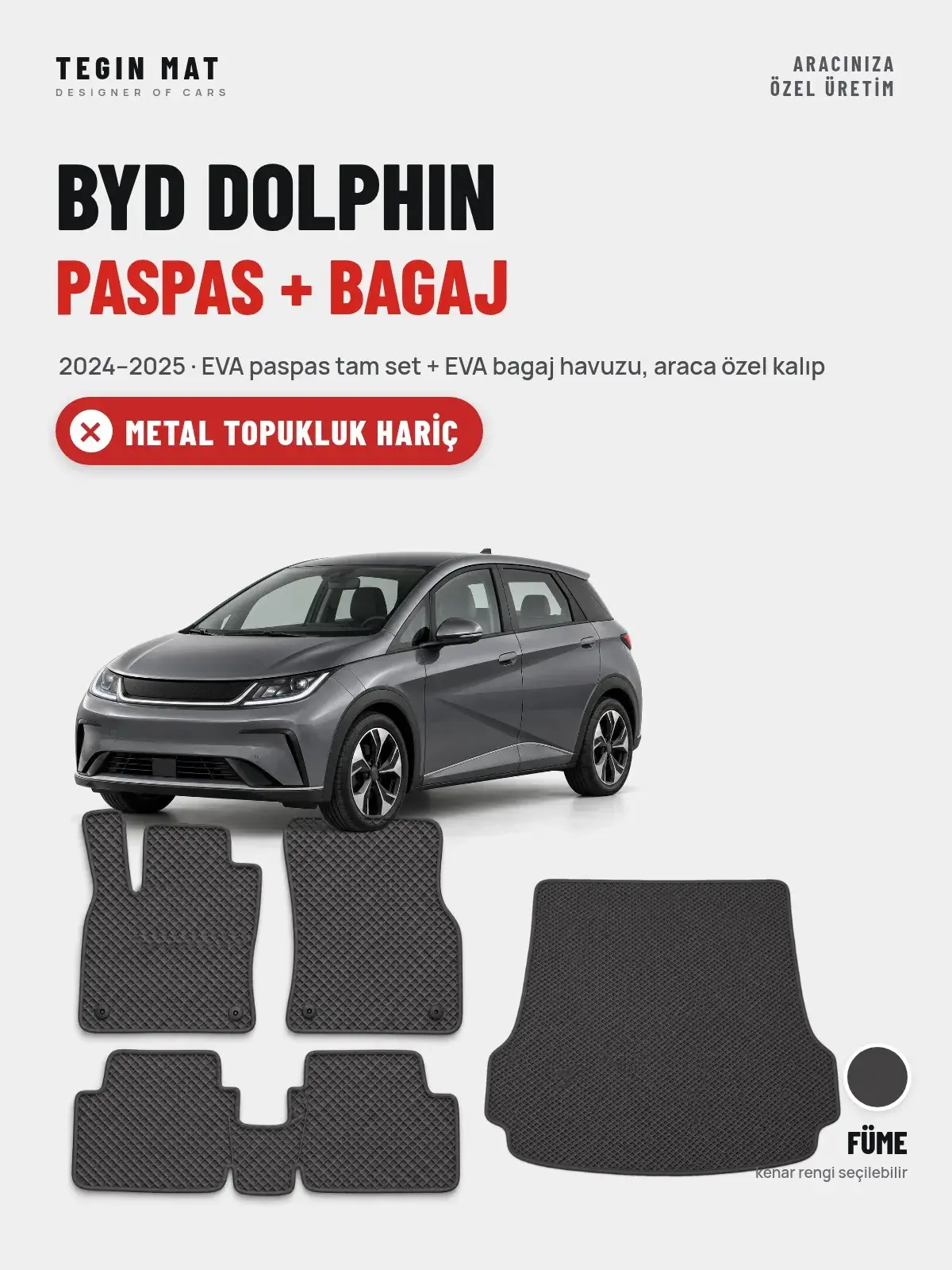 BYD Dolphin EVA Paspas + Bagaj Havuzu Seti (2024–2025) Füme – Metal Topukluk Hariç (1)