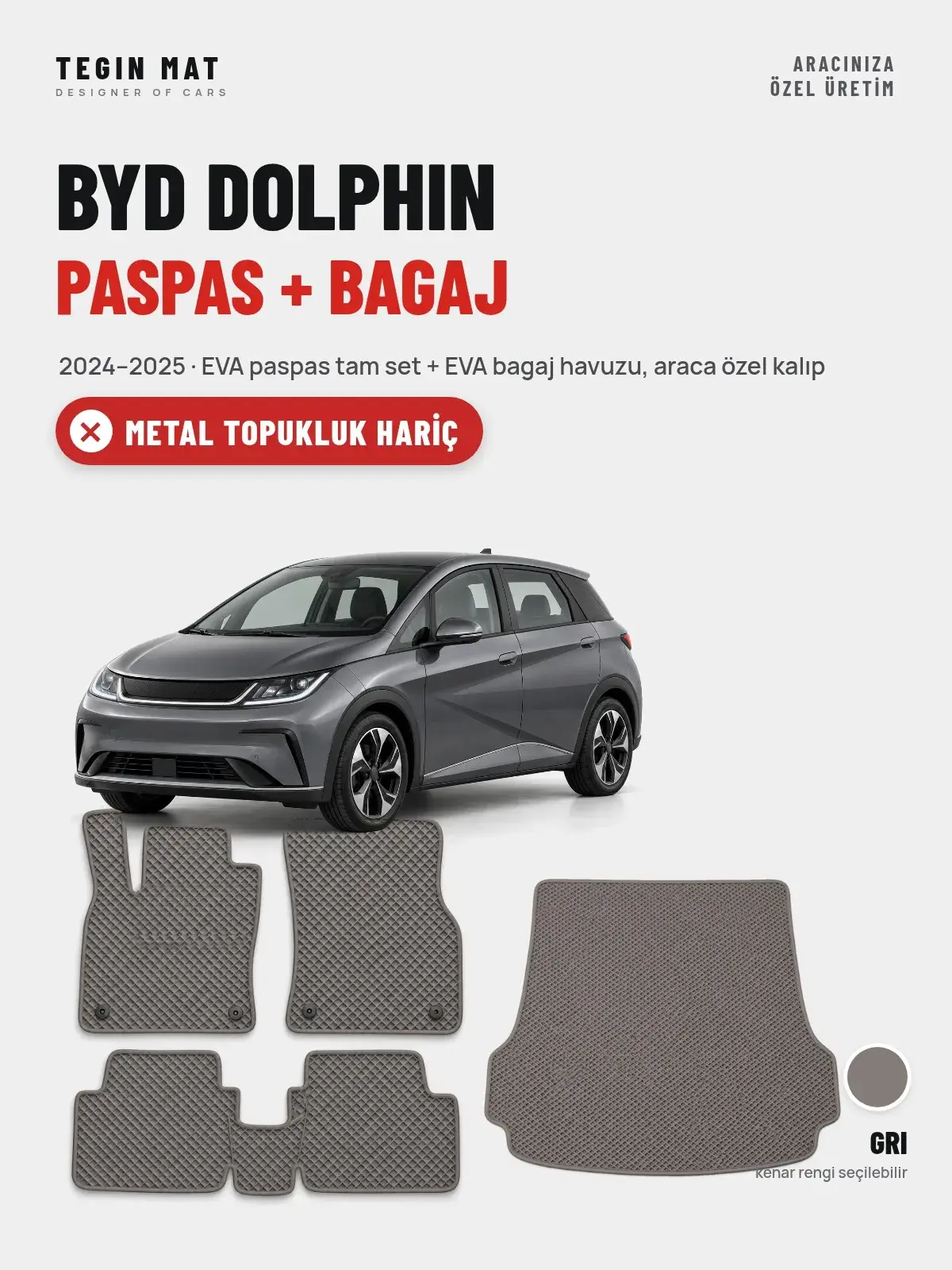 BYD Dolphin EVA Paspas + Bagaj Havuzu Seti (2024–2025) Gri – Metal Topukluk Hariç (1)