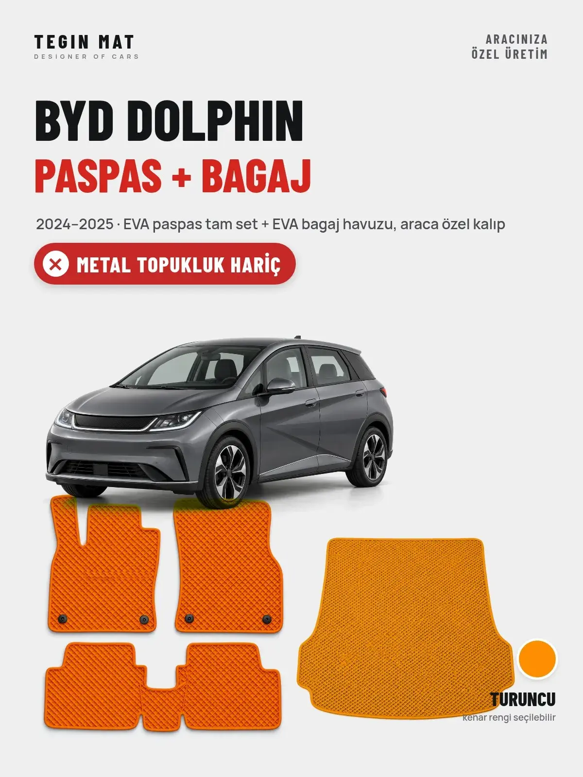 BYD Dolphin EVA Paspas + Bagaj Havuzu Seti (2024–2025) Turuncu – Metal Topukluk Hariç (1)