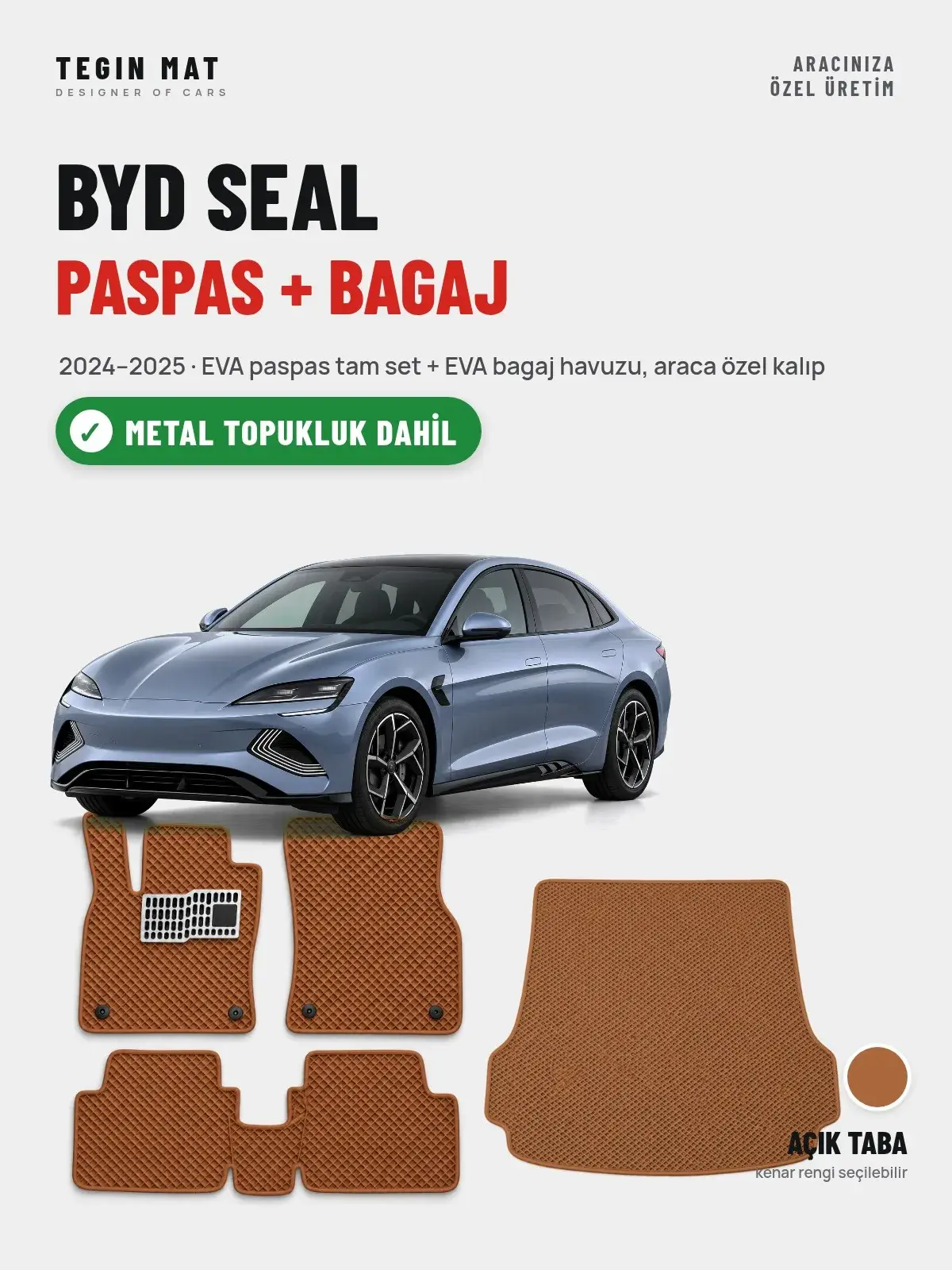BYD Seal EVA Paspas + Bagaj Havuzu Seti (2024–2025) Açık Taba – Metal Topukluk Dahil (1)