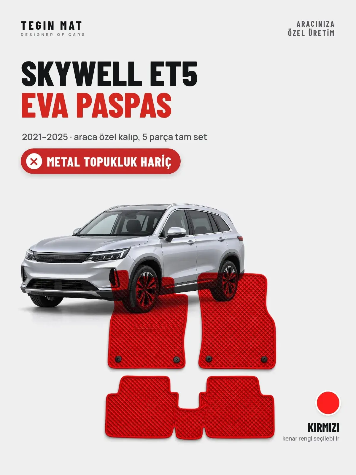 Skywell ET5 EVA Oto Paspas Tam Set (2021–2025) Kırmızı – Metal Topukluk Hariç (1)