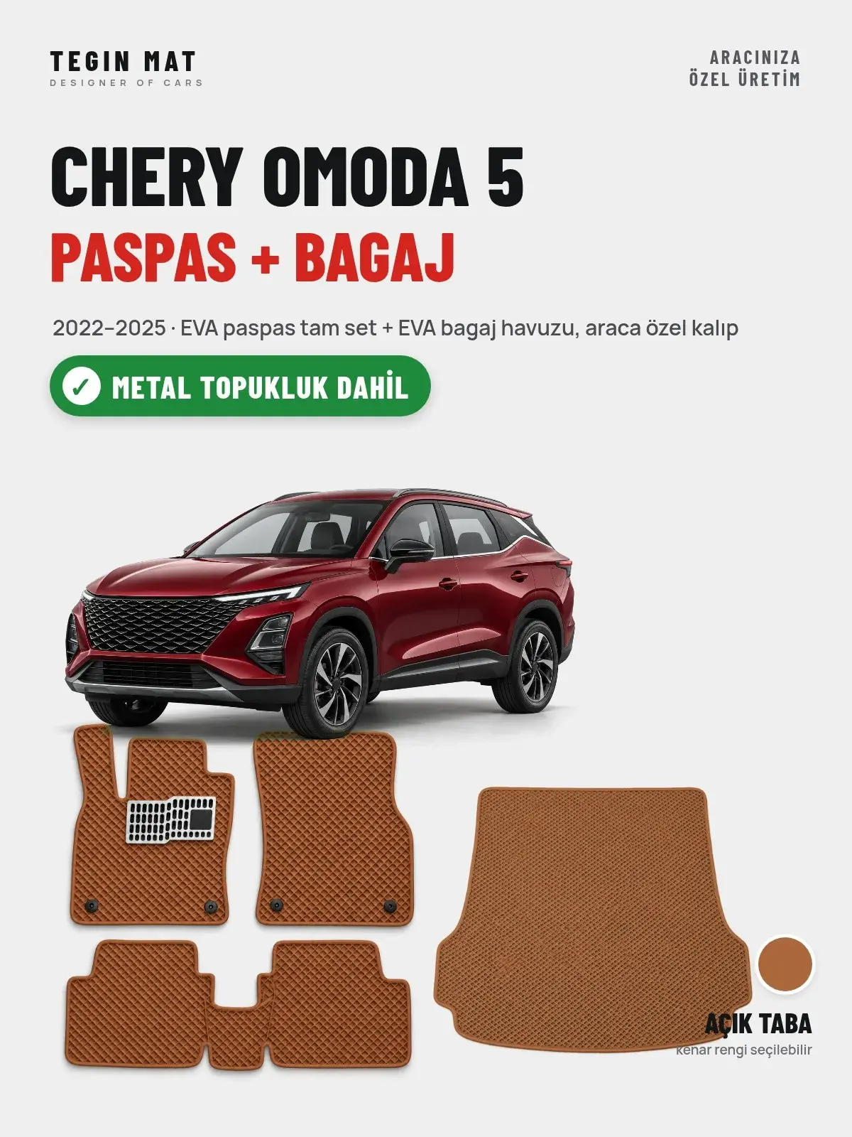 Chery Omoda 5 EVA Paspas + Bagaj Havuzu Seti (2022–2025) Açık Taba – Metal Topukluk Dahil (1)
