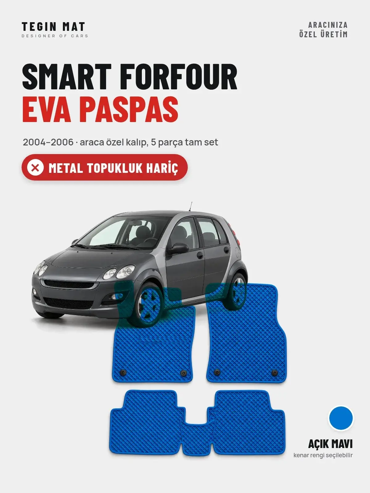 Smart Forfour EVA Oto Paspas Tam Set (2004–2006) Açık Mavi – Metal Topukluk Hariç (1)