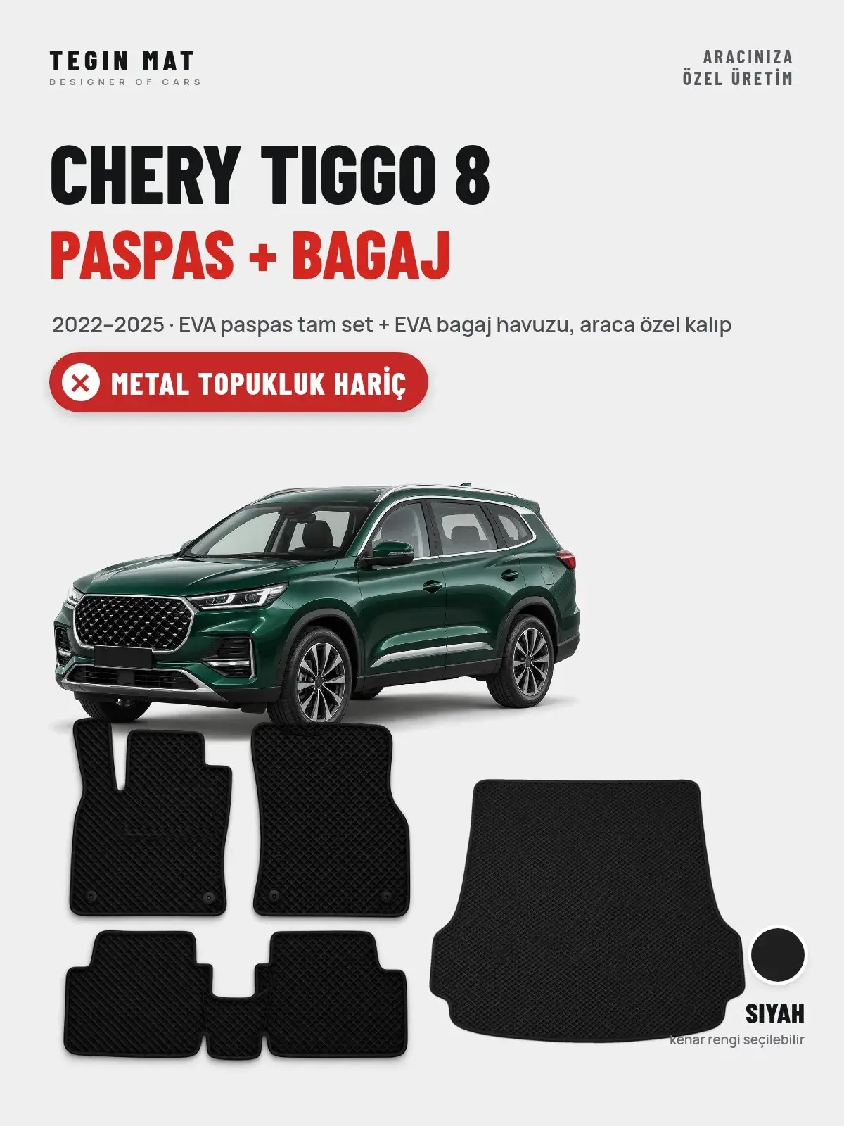 Chery Tiggo 8 EVA Paspas + Bagaj Havuzu Seti (2022–2025) Siyah – Metal Topukluk Hariç (1)