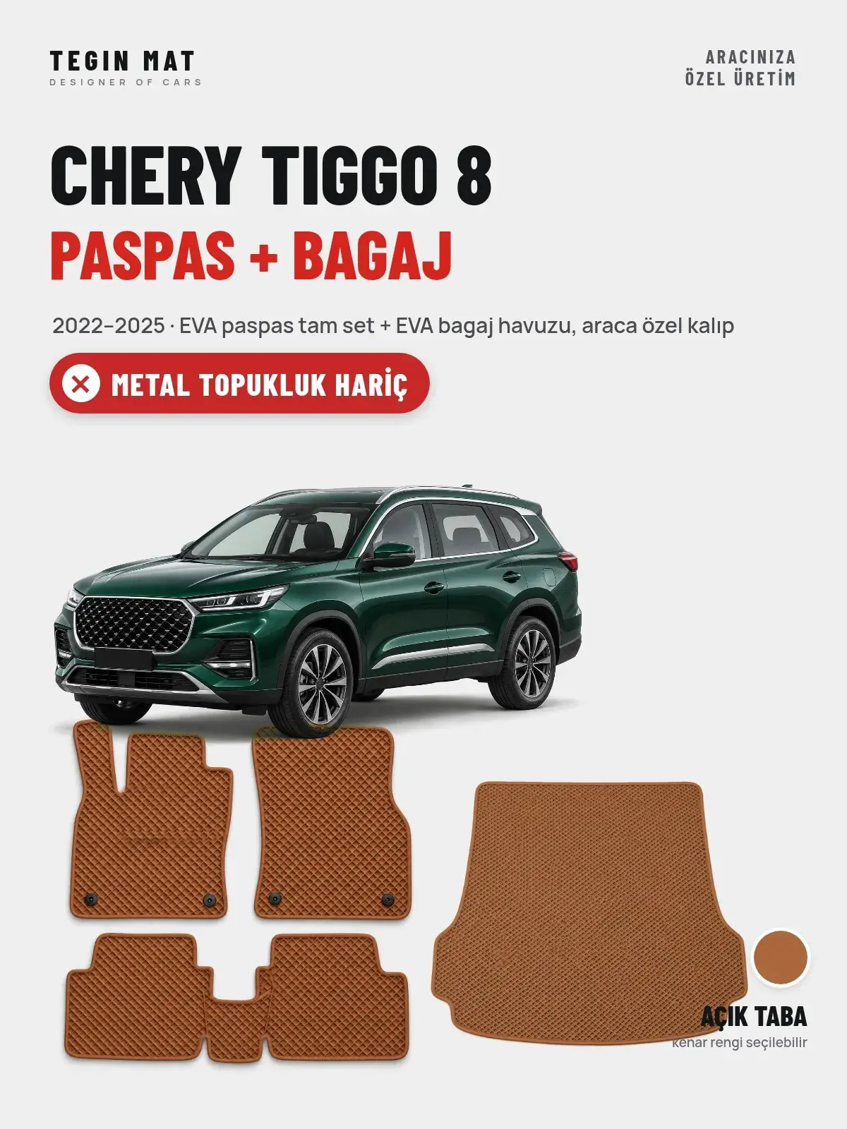 Chery Tiggo 8 EVA Paspas + Bagaj Havuzu Seti (2022–2025) Açık Taba – Metal Topukluk Hariç (1)