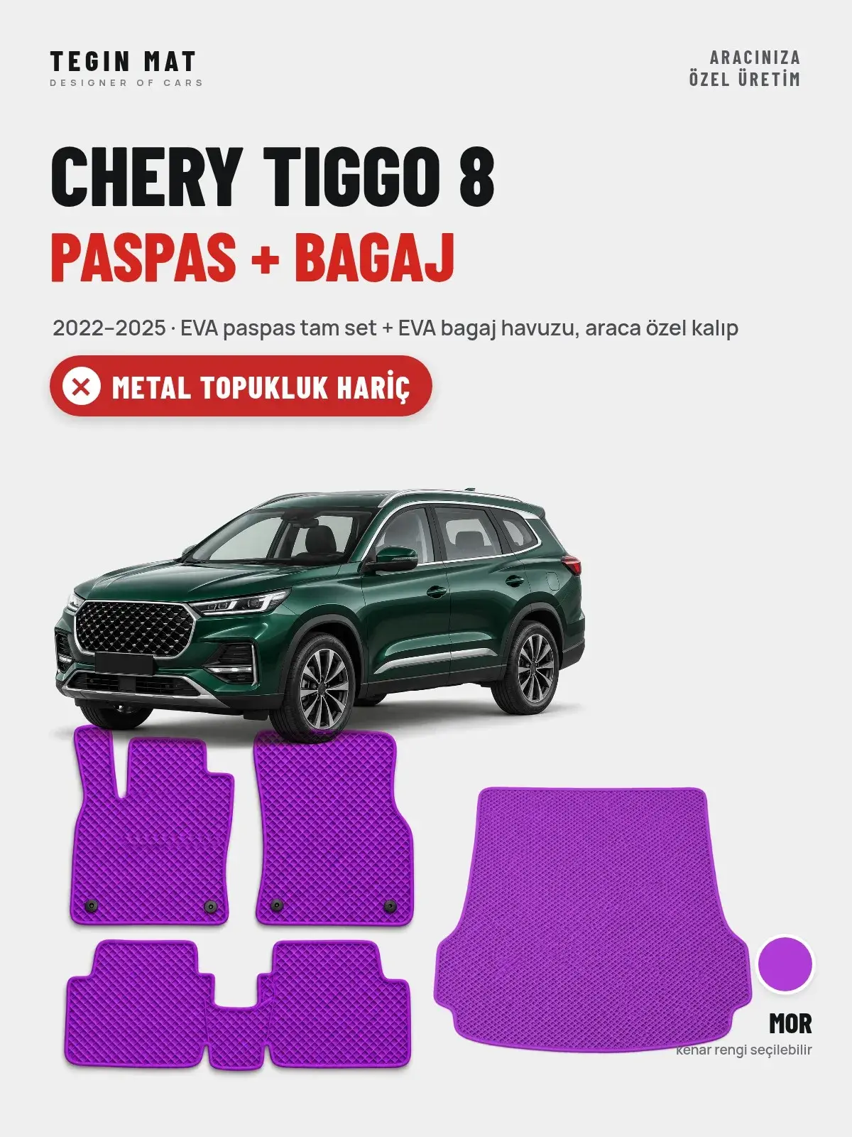 Chery Tiggo 8 EVA Paspas + Bagaj Havuzu Seti (2022–2025) Mor – Metal Topukluk Hariç (1)