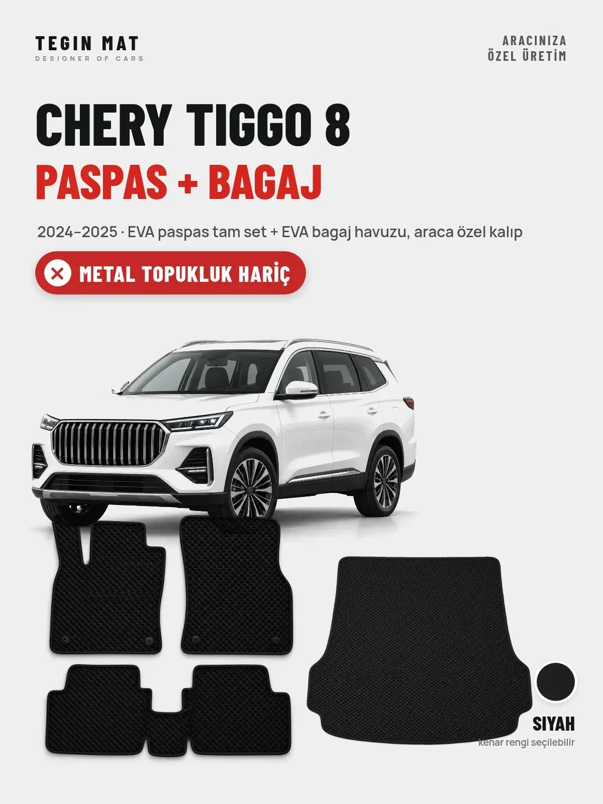 Chery Tiggo 8 EVA Paspas + Bagaj Havuzu Seti (2024–2025) Siyah – Metal Topukluk Hariç (1)