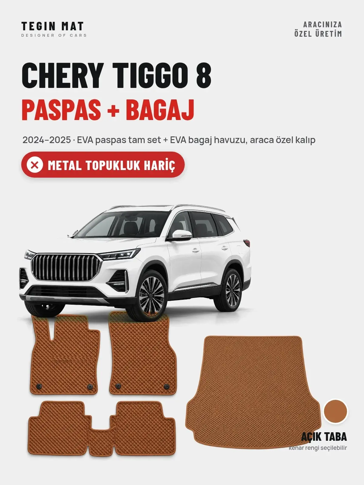 Chery Tiggo 8 EVA Paspas + Bagaj Havuzu Seti (2024–2025) Açık Taba – Metal Topukluk Hariç (1)
