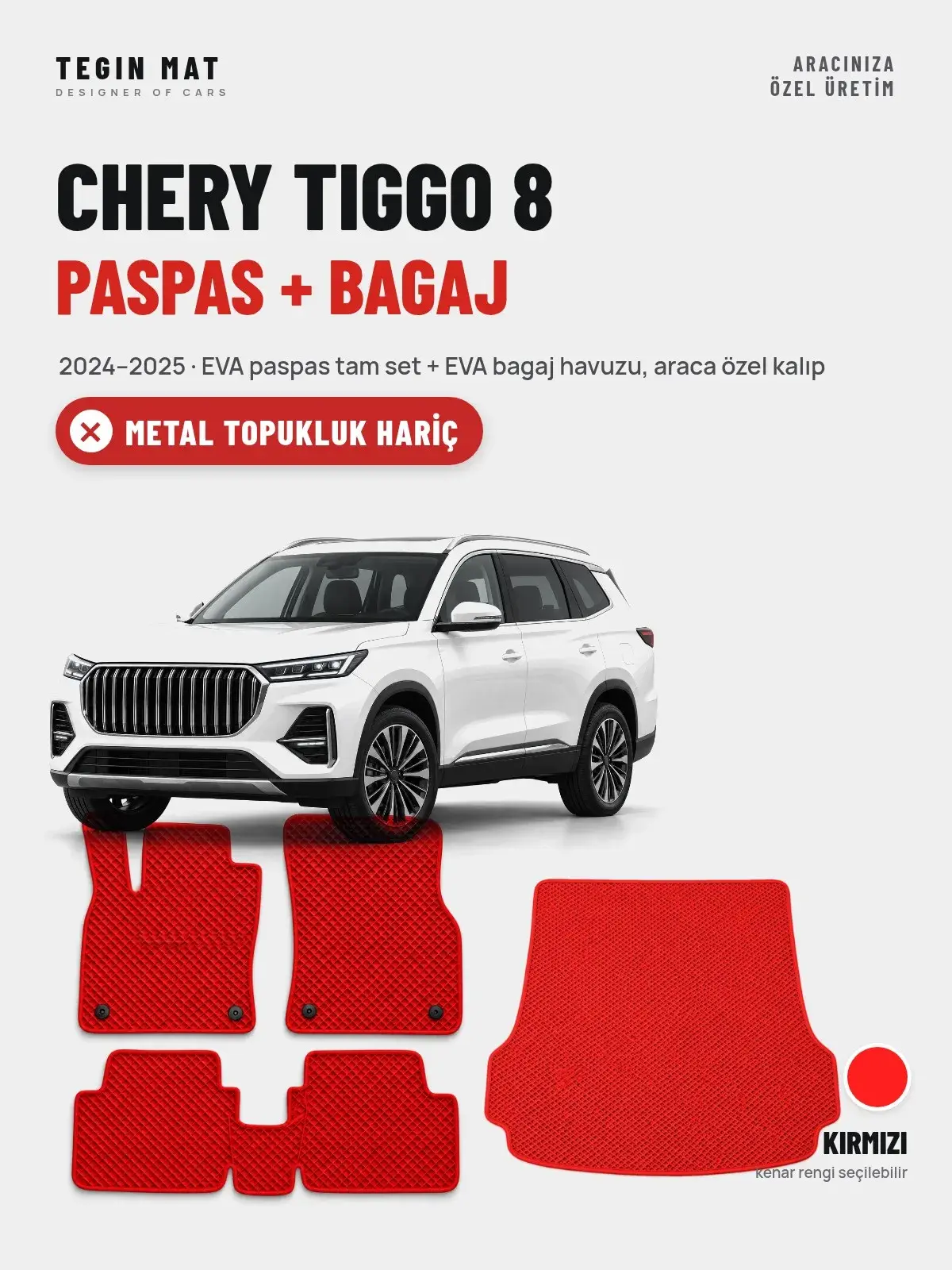 Chery Tiggo 8 EVA Paspas + Bagaj Havuzu Seti (2024–2025) Kırmızı – Metal Topukluk Hariç (1)