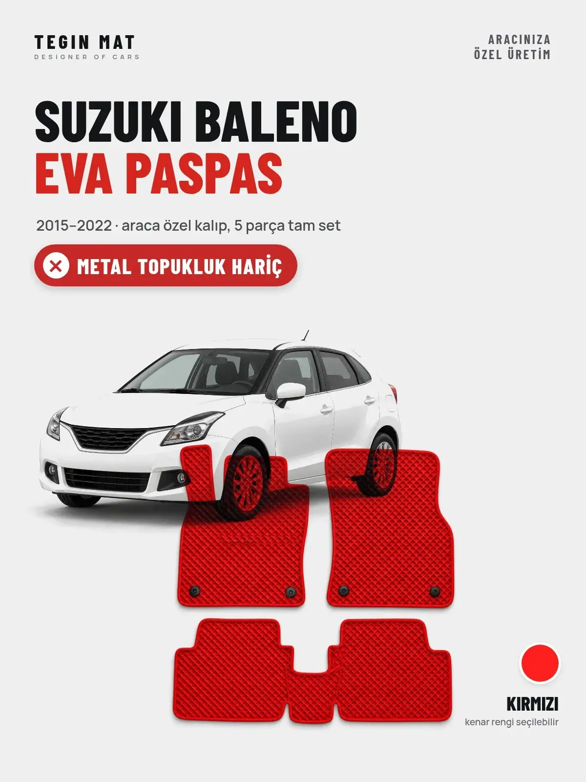 Suzuki Baleno EVA Oto Paspas Tam Set (2015–2022) Kırmızı – Metal Topukluk Hariç (1)