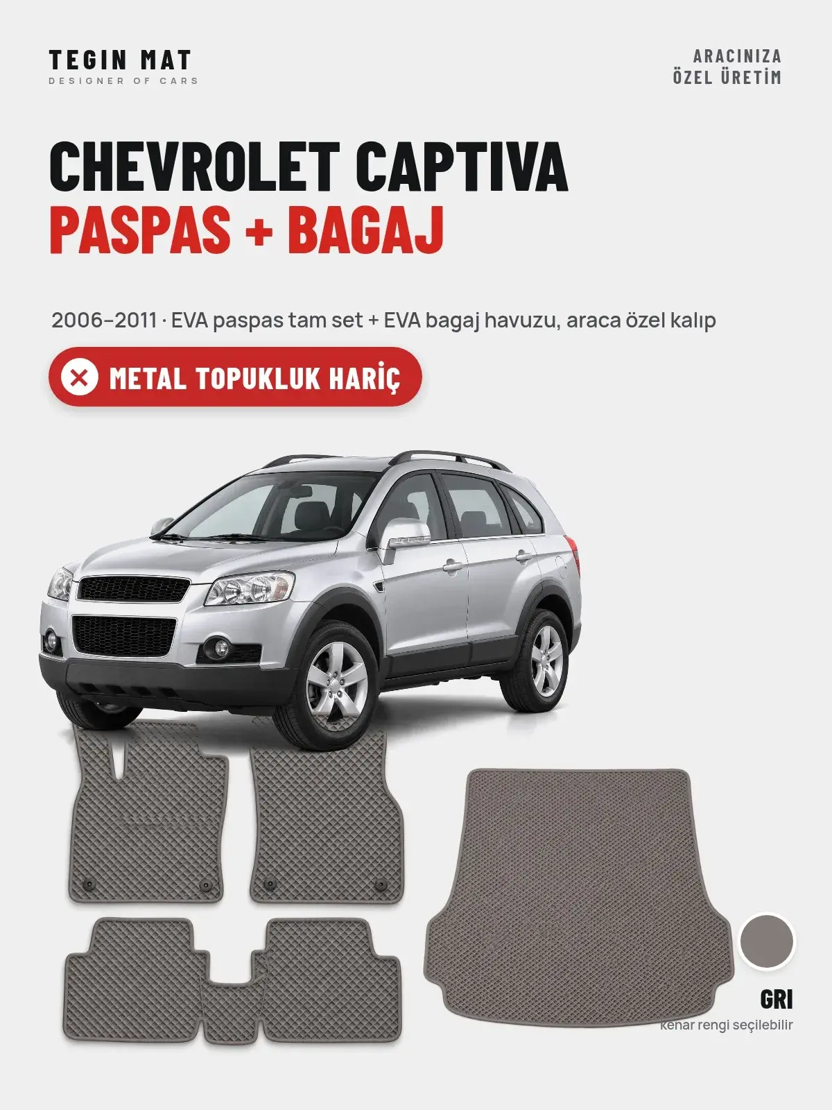 Chevrolet Captiva EVA Paspas + Bagaj Havuzu Seti (2006–2011) Gri – Metal Topukluk Hariç (1)