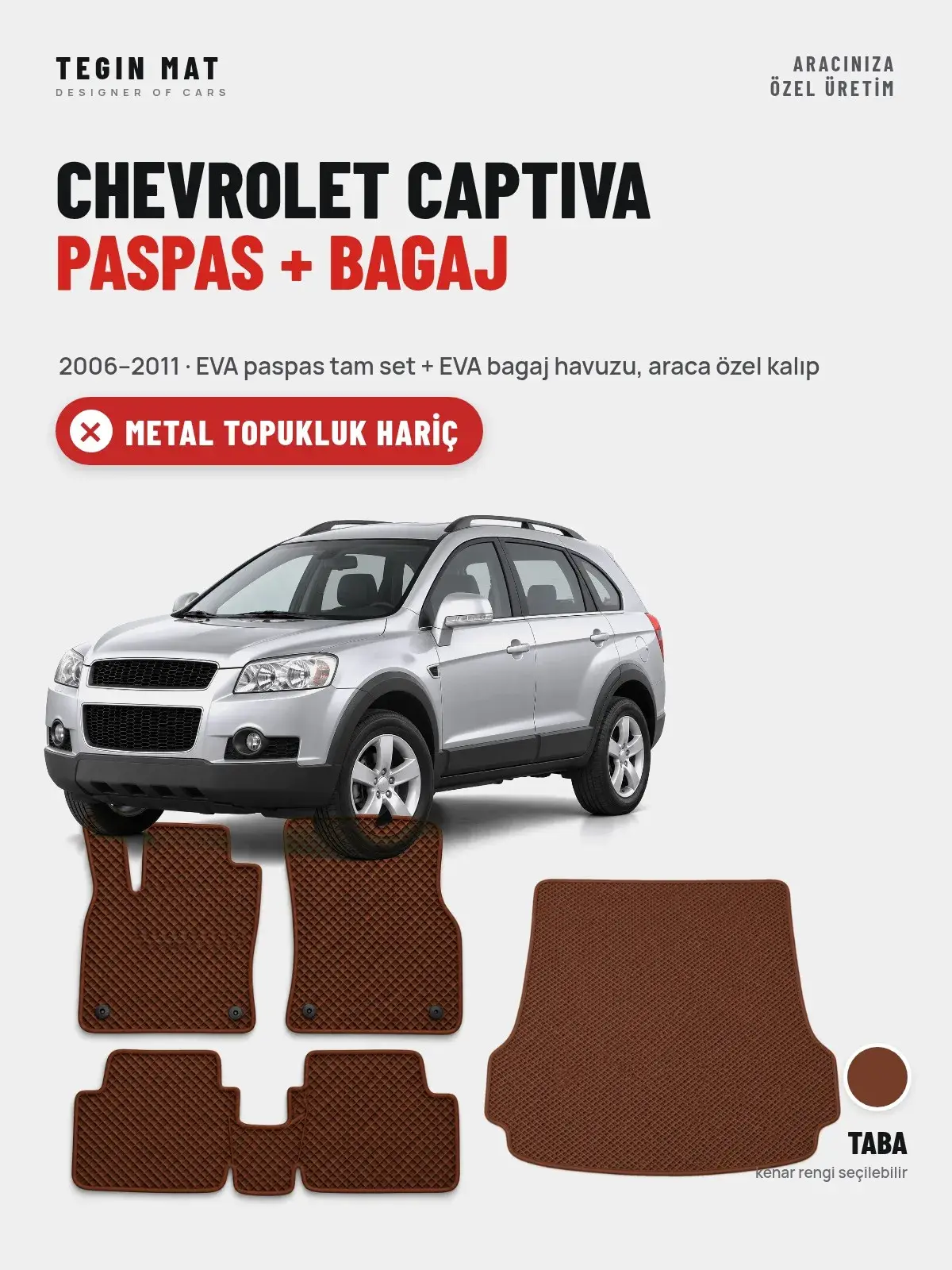 Chevrolet Captiva EVA Paspas + Bagaj Havuzu Seti (2006–2011) Taba – Metal Topukluk Hariç (1)