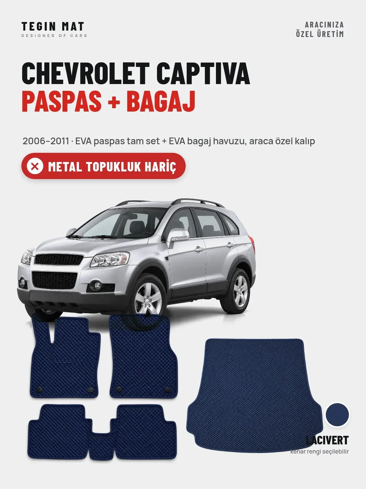Chevrolet Captiva EVA Paspas + Bagaj Havuzu Seti (2006–2011) Lacivert – Metal Topukluk Hariç (1)