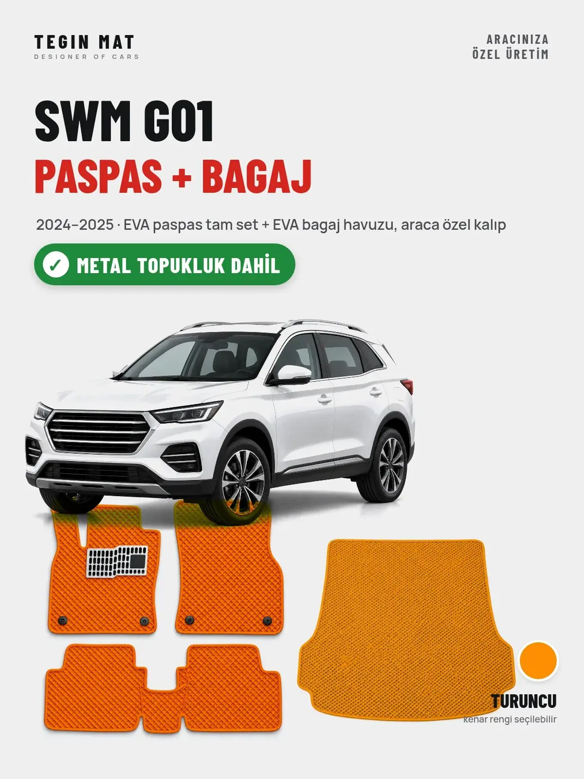 SWM G01 EVA Paspas + Bagaj Havuzu Seti (2024–2025) Turuncu – Metal Topukluk Dahil (1)