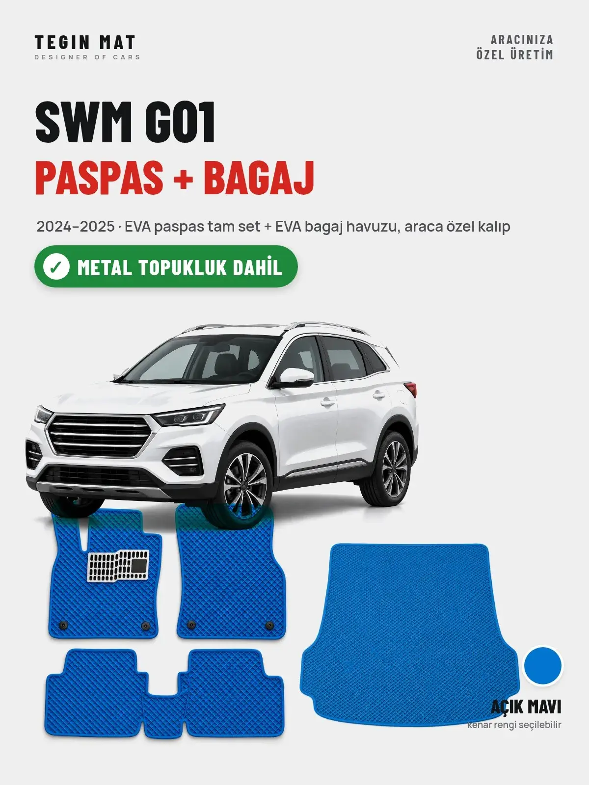 SWM G01 EVA Paspas + Bagaj Havuzu Seti (2024–2025) Açık Mavi – Metal Topukluk Dahil (1)