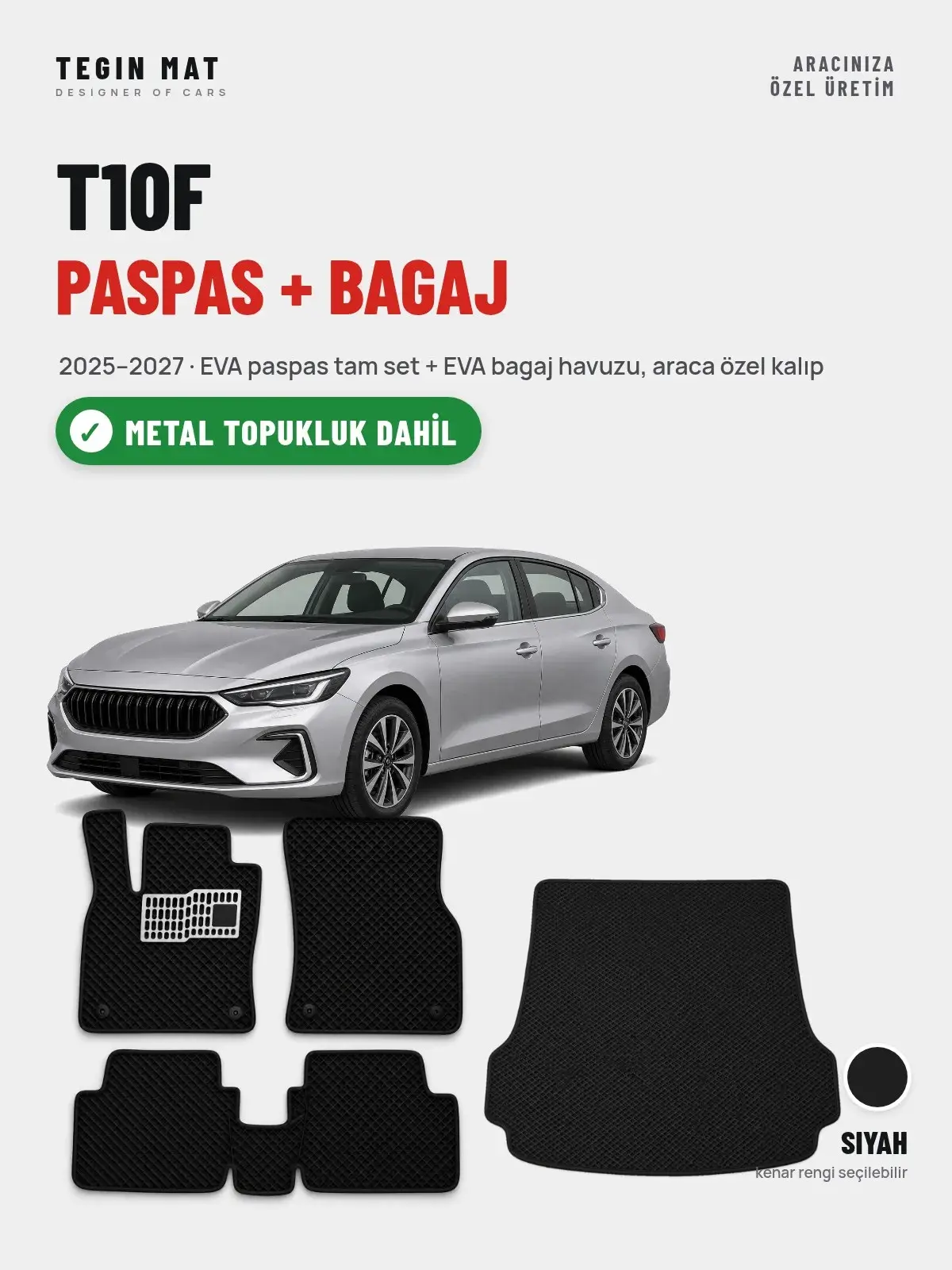 T10F EVA Paspas + Bagaj Havuzu Seti (2025–2027) Siyah – Metal Topukluk Dahil (1)