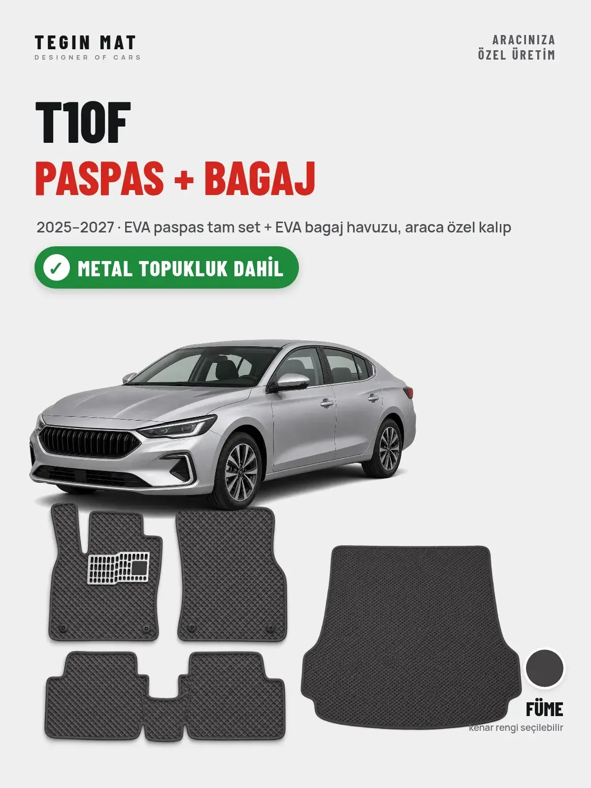 T10F EVA Paspas + Bagaj Havuzu Seti (2025–2027) Füme – Metal Topukluk Dahil (1)