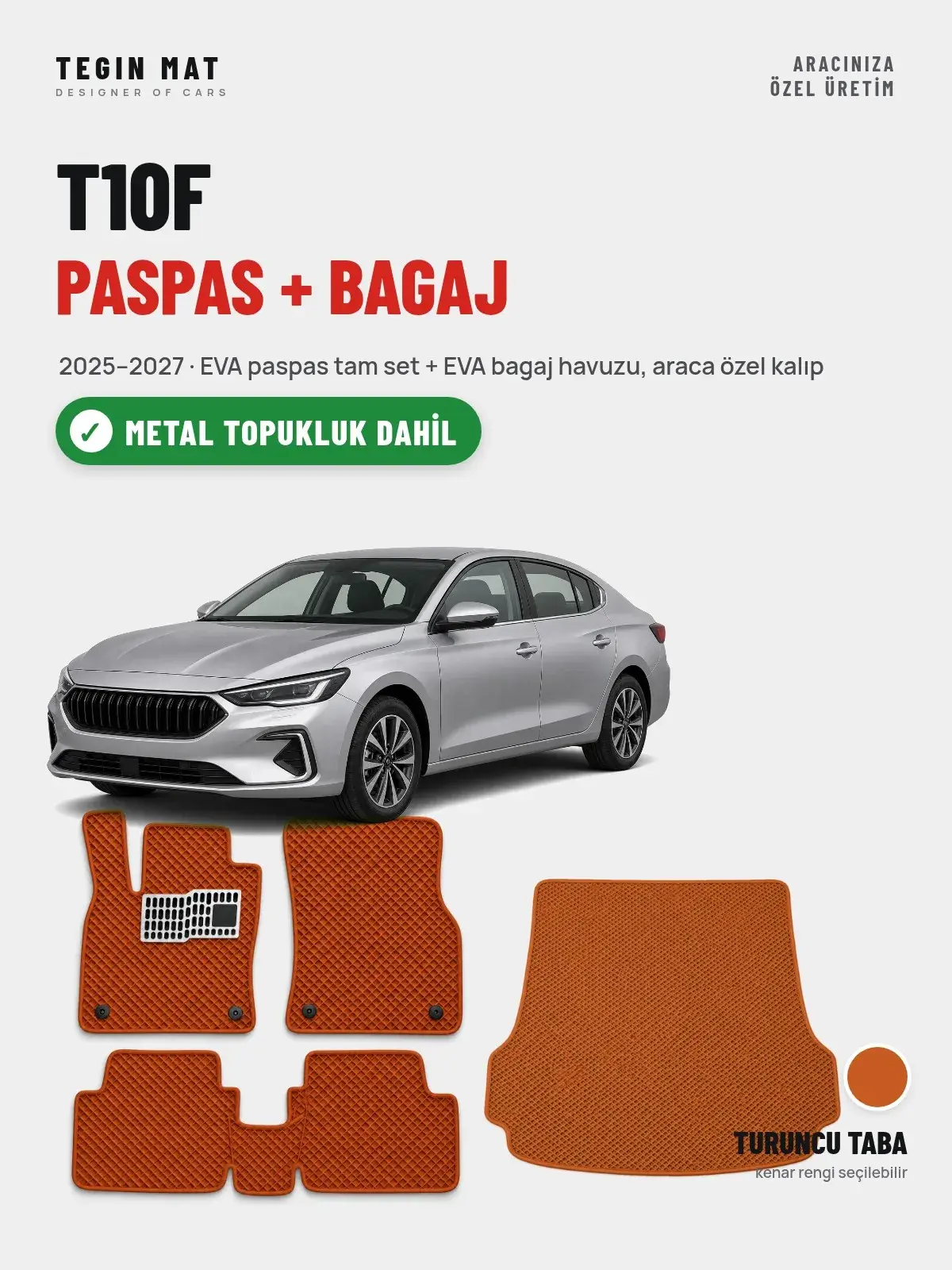 T10F EVA Paspas + Bagaj Havuzu Seti (2025–2027) Turuncu Taba – Metal Topukluk Dahil (1)