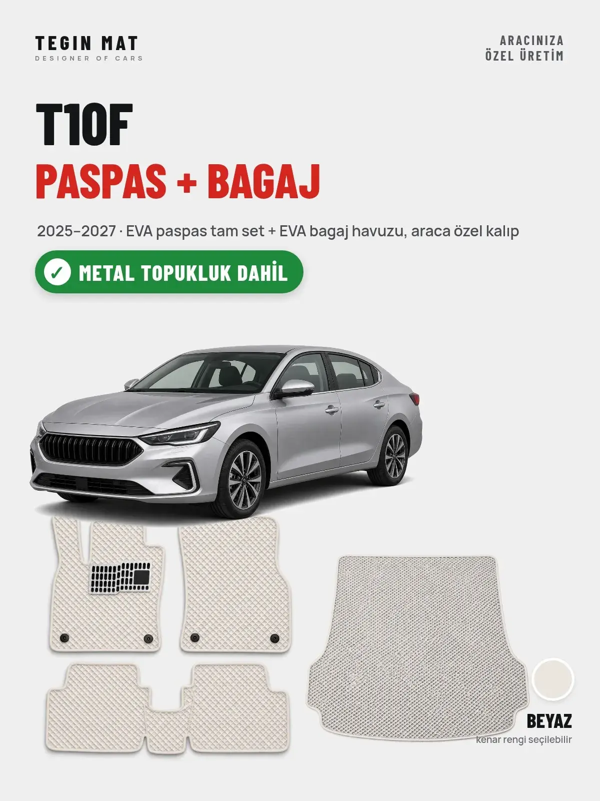 T10F EVA Paspas + Bagaj Havuzu Seti (2025–2027) Beyaz – Metal Topukluk Dahil (1)