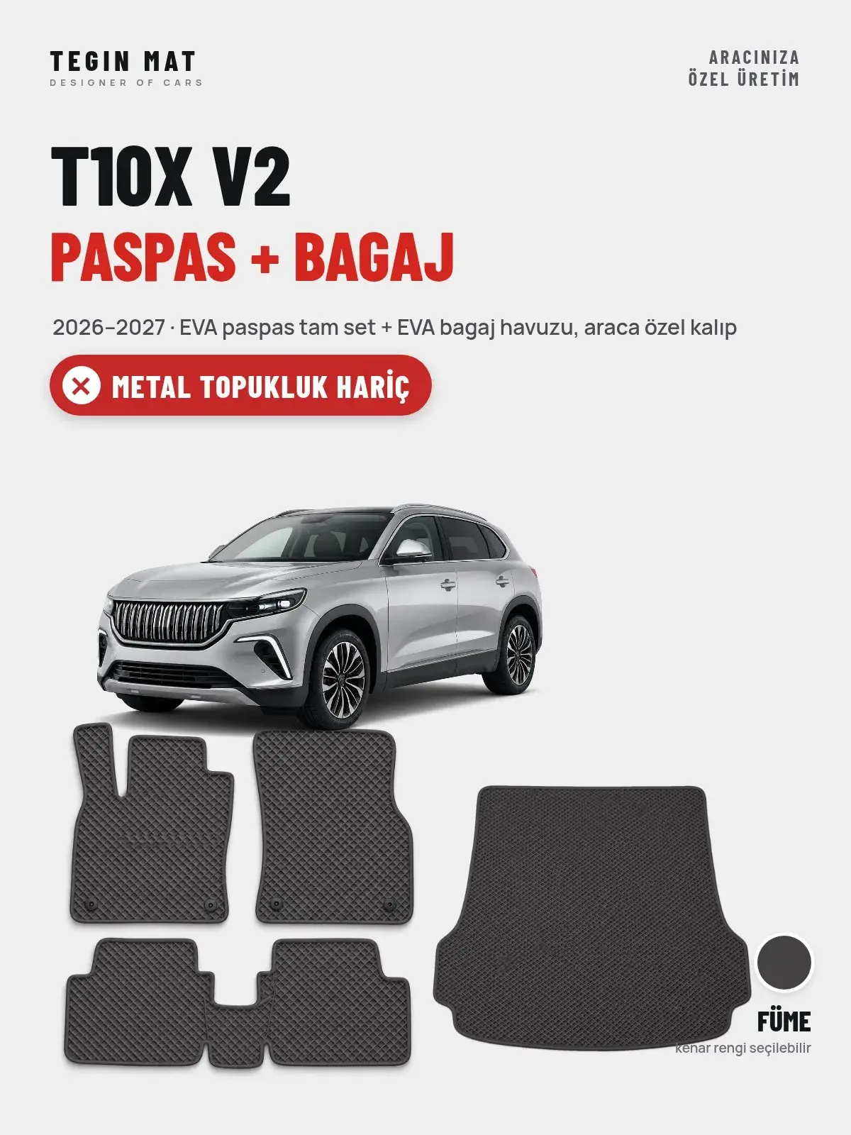 T10X V2 EVA Paspas + Bagaj Havuzu Seti (2026–2027) Füme – Metal Topukluk Hariç (1)