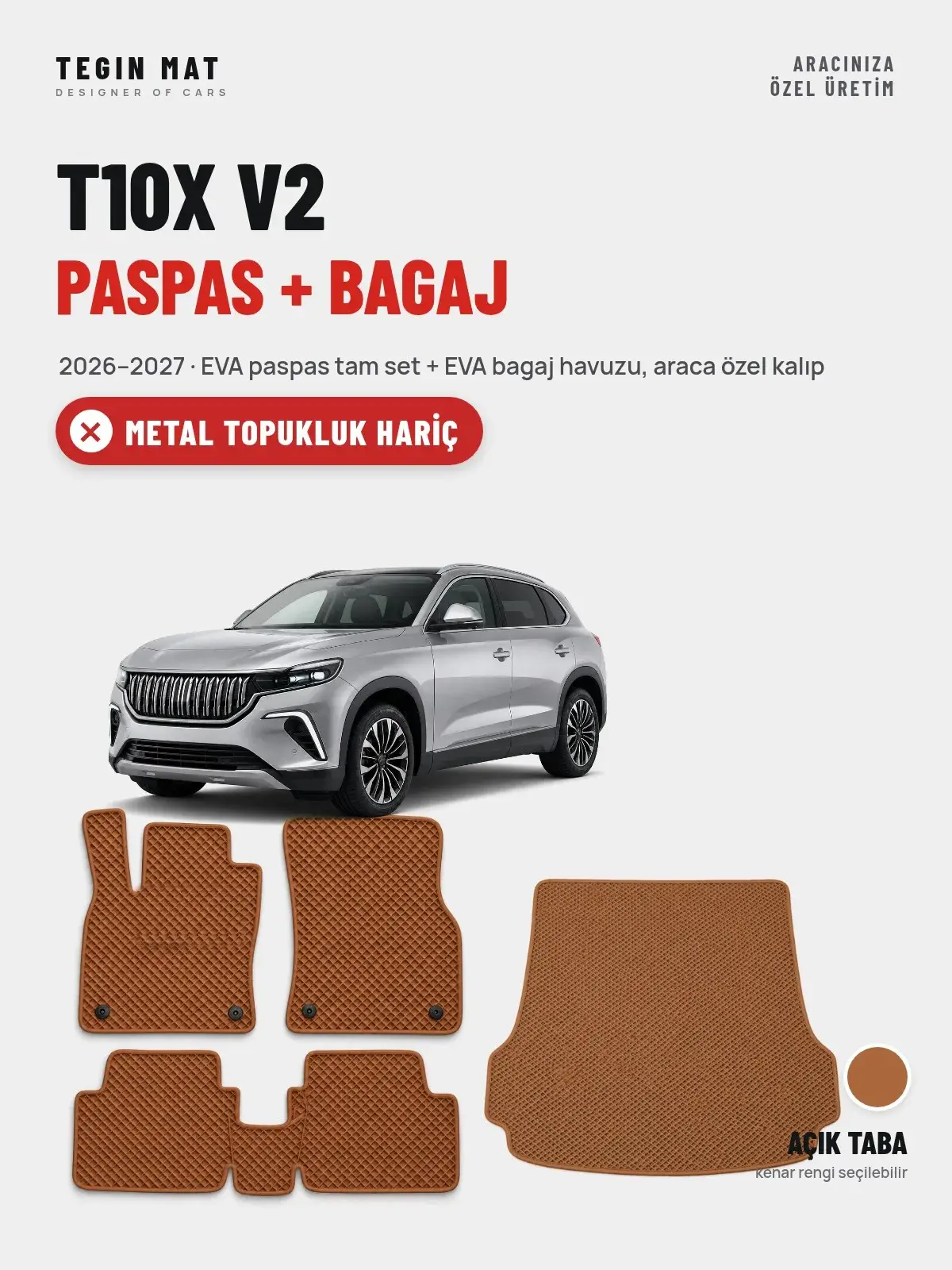 T10X V2 EVA Paspas + Bagaj Havuzu Seti (2026–2027) Açık Taba – Metal Topukluk Hariç (1)