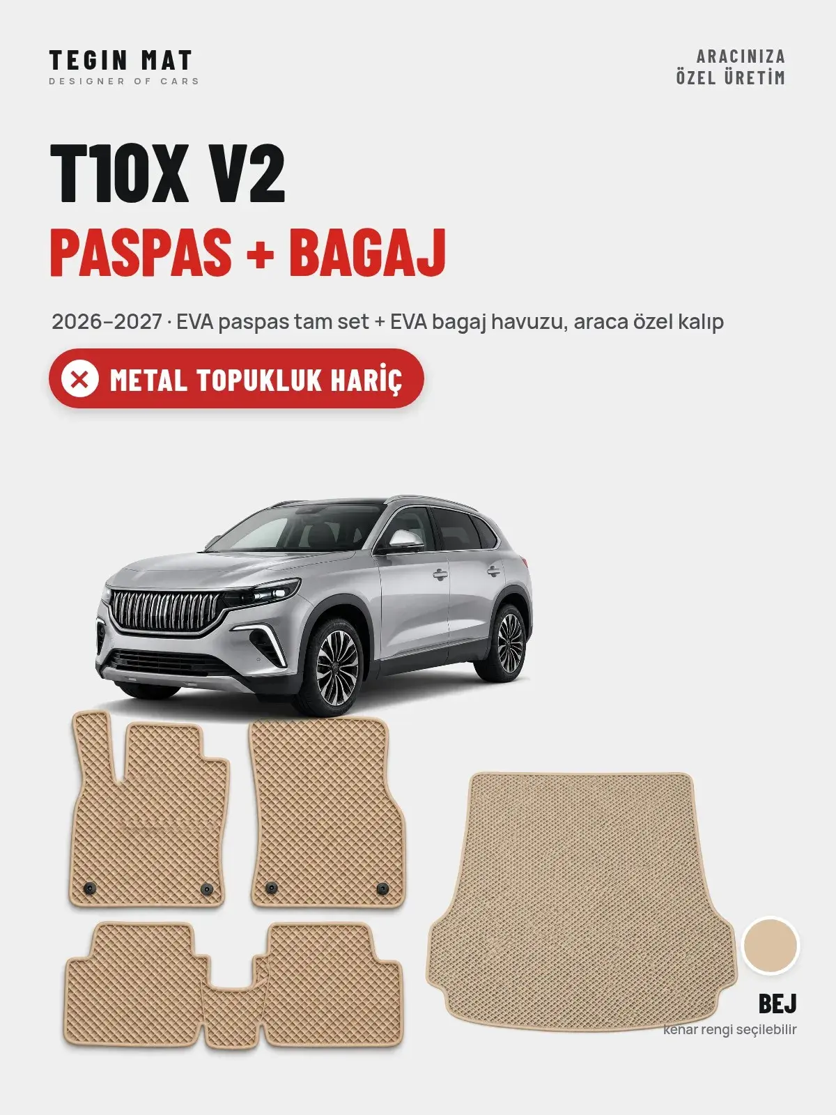 T10X V2 EVA Paspas + Bagaj Havuzu Seti (2026–2027) Bej – Metal Topukluk Hariç (1)