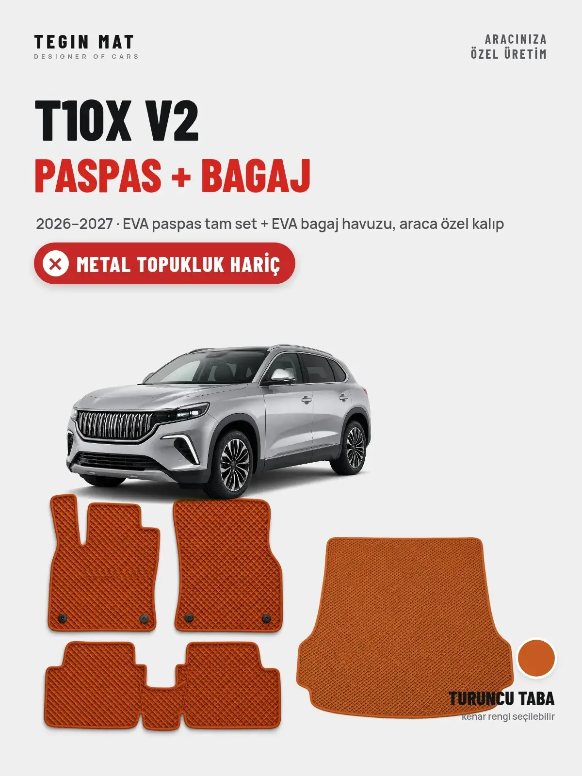 T10X V2 EVA Paspas + Bagaj Havuzu Seti (2026–2027) Turuncu Taba – Metal Topukluk Hariç (1)