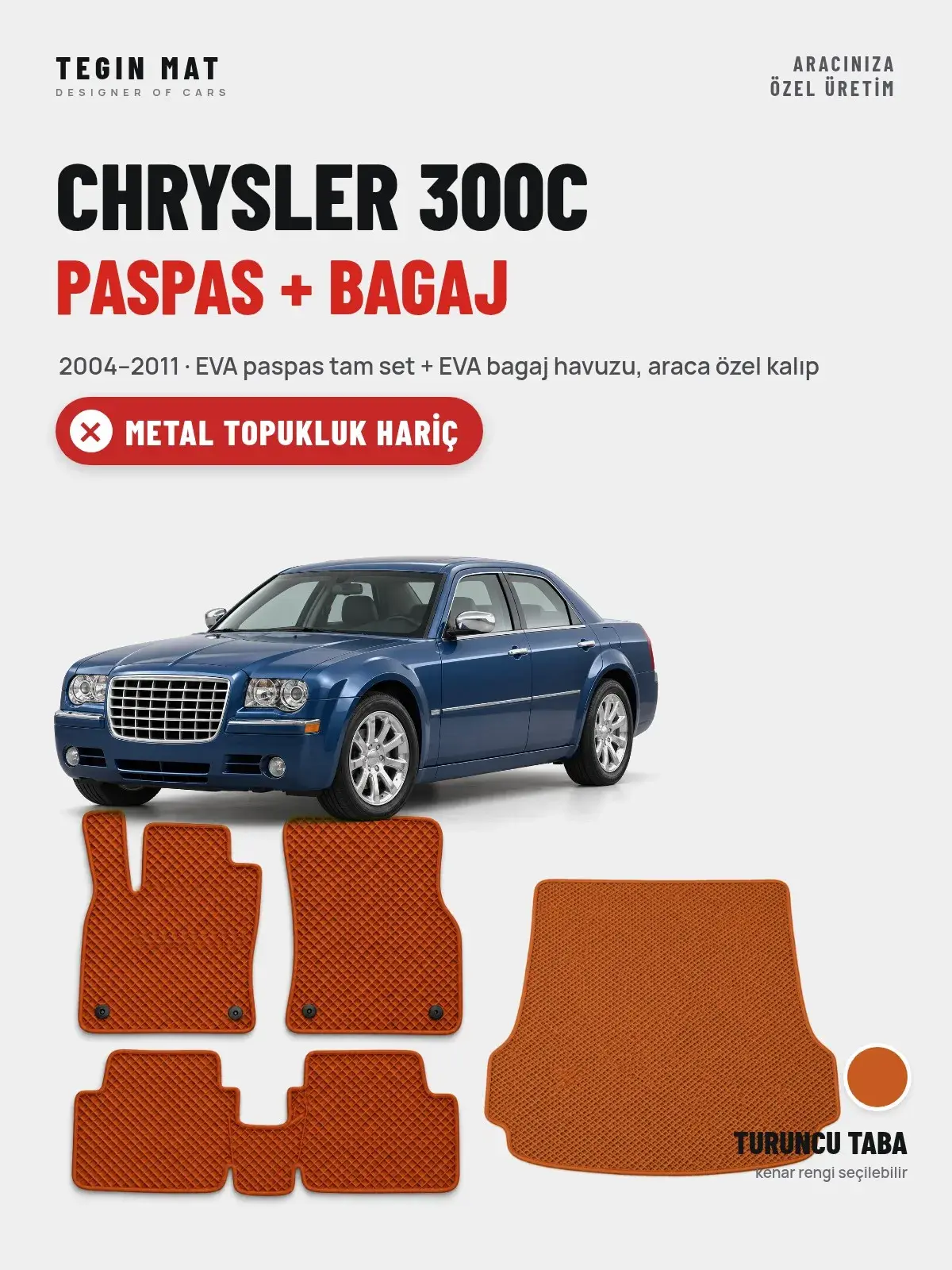 Chrysler 300C EVA Paspas + Bagaj Havuzu Seti (2004–2011) Turuncu Taba – Metal Topukluk Hariç (1)