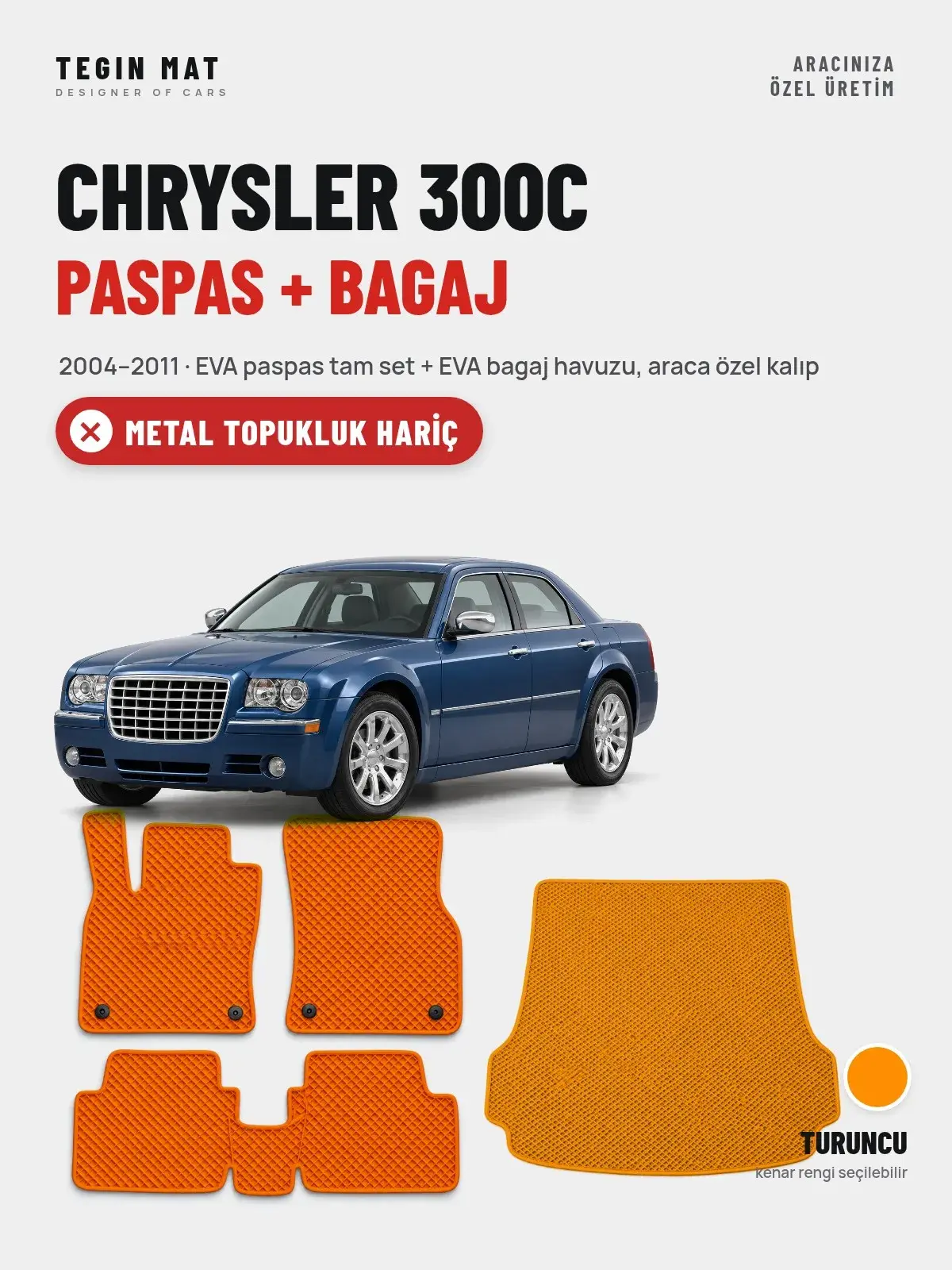Chrysler 300C EVA Paspas + Bagaj Havuzu Seti (2004–2011) Turuncu – Metal Topukluk Hariç (1)