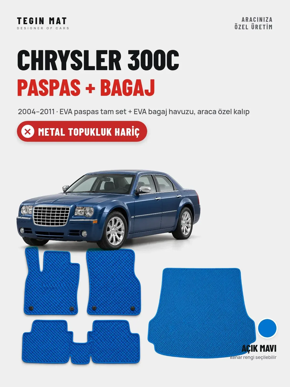 Chrysler 300C EVA Paspas + Bagaj Havuzu Seti (2004–2011) Açık Mavi – Metal Topukluk Hariç (1)