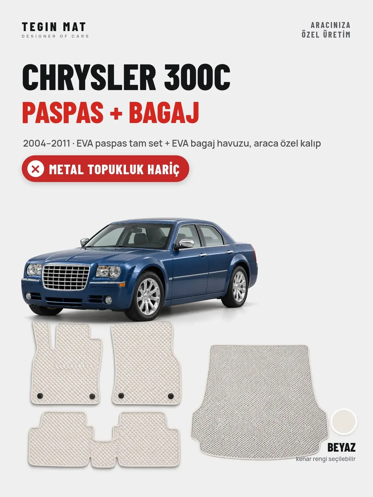 Chrysler 300C EVA Paspas + Bagaj Havuzu Seti (2004–2011) Beyaz – Metal Topukluk Hariç (1)