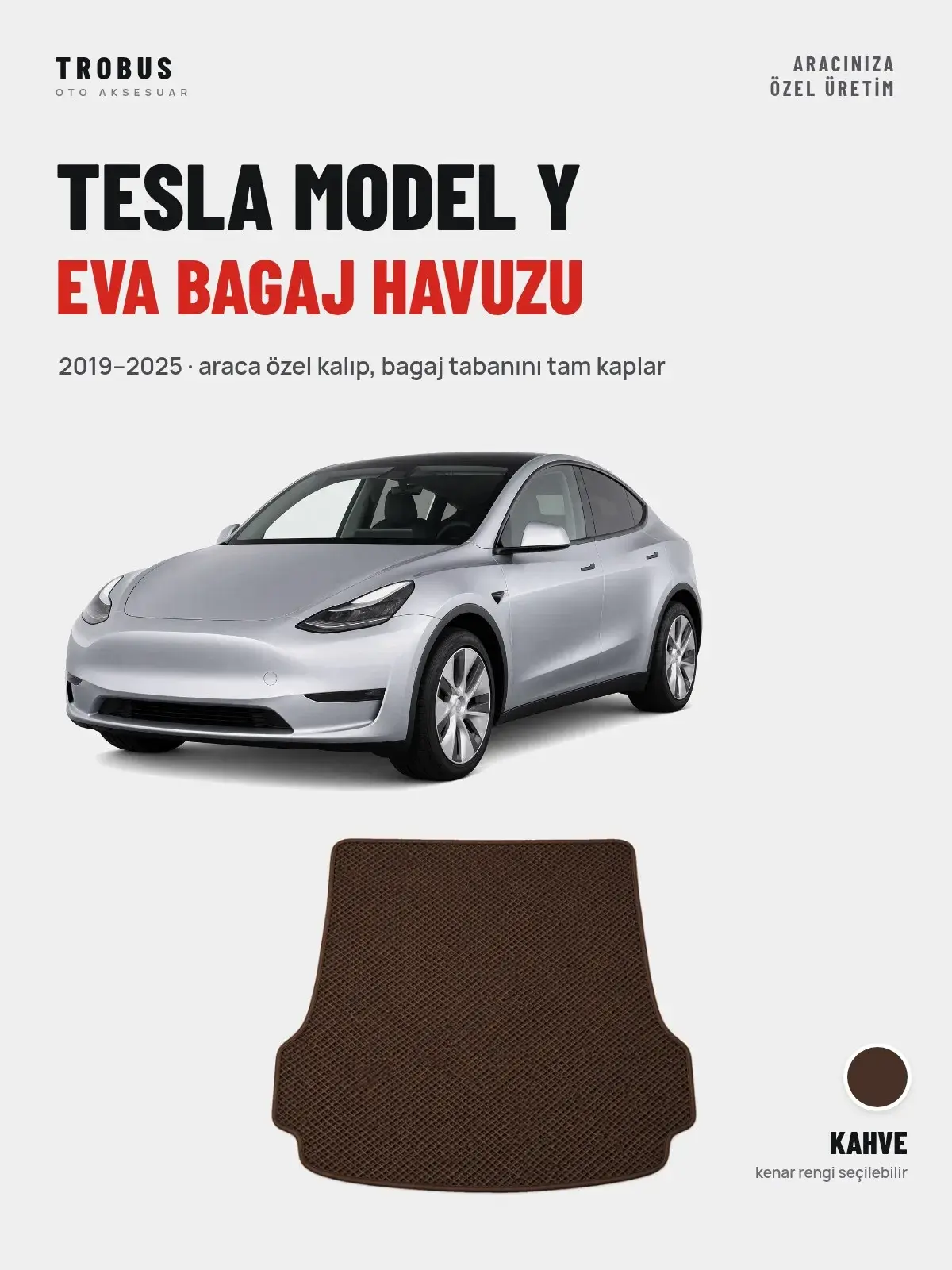 Tesla Model Y EVA Bagaj Havuzu (2019–2025) Kahve – Araca Özel Kalıp (1)