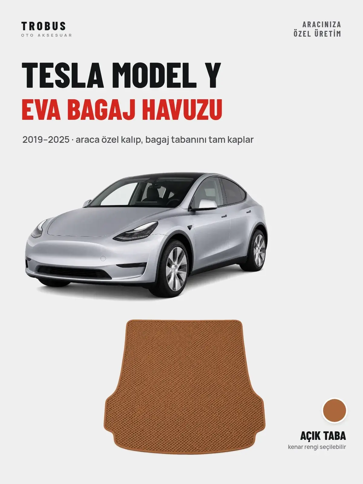 Tesla Model Y EVA Bagaj Havuzu (2019–2025) Açık Taba – Araca Özel Kalıp (1)