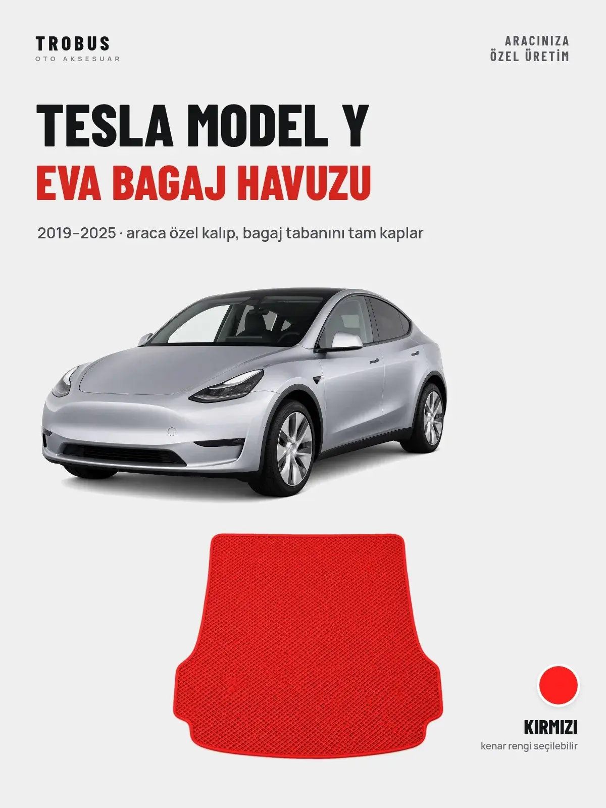 Tesla Model Y EVA Bagaj Havuzu (2019–2025) Kırmızı – Araca Özel Kalıp (1)