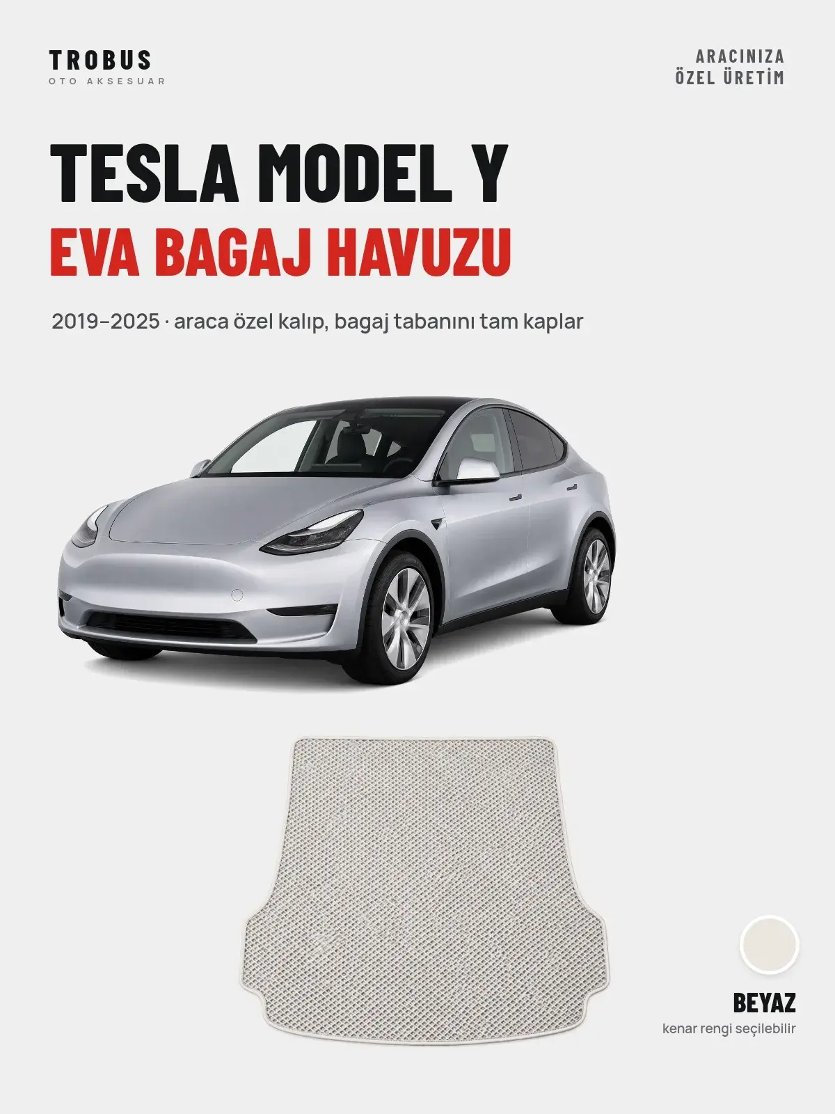 Tesla Model Y EVA Bagaj Havuzu (2019–2025) Beyaz – Araca Özel Kalıp (1)