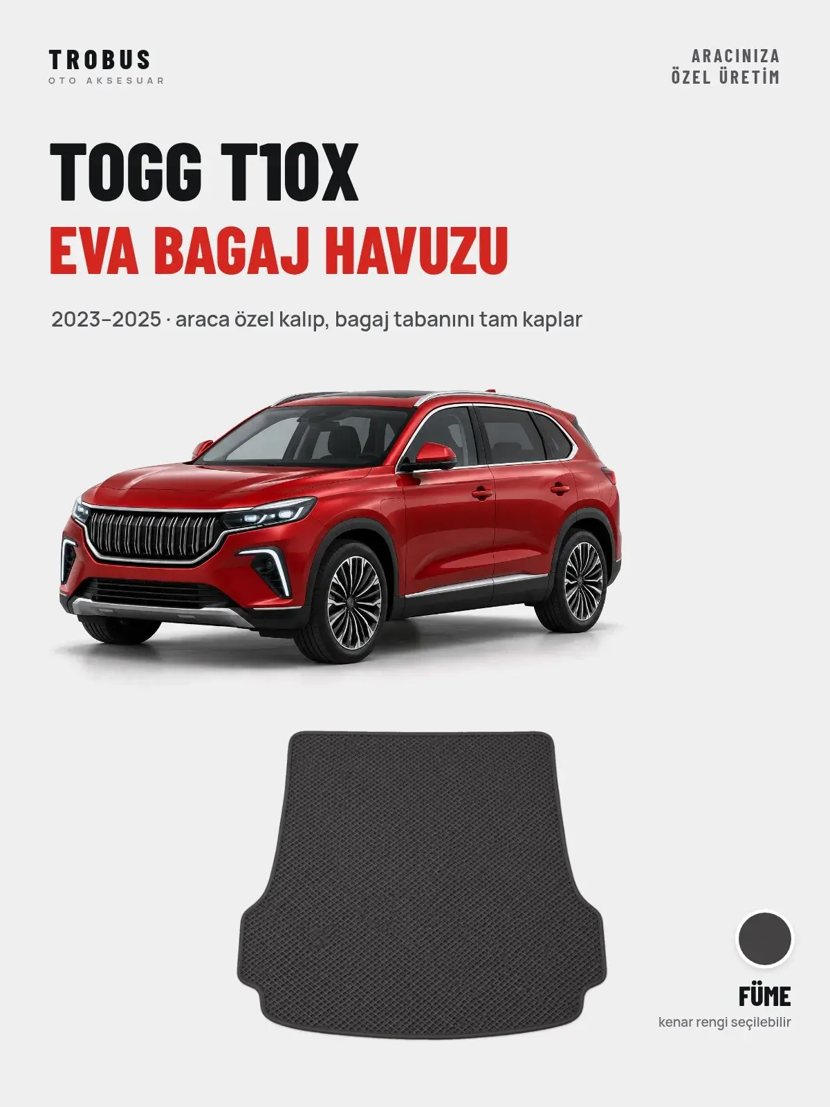 Togg T10X EVA Bagaj Havuzu (2023–2025) Füme – Araca Özel Kalıp (1)