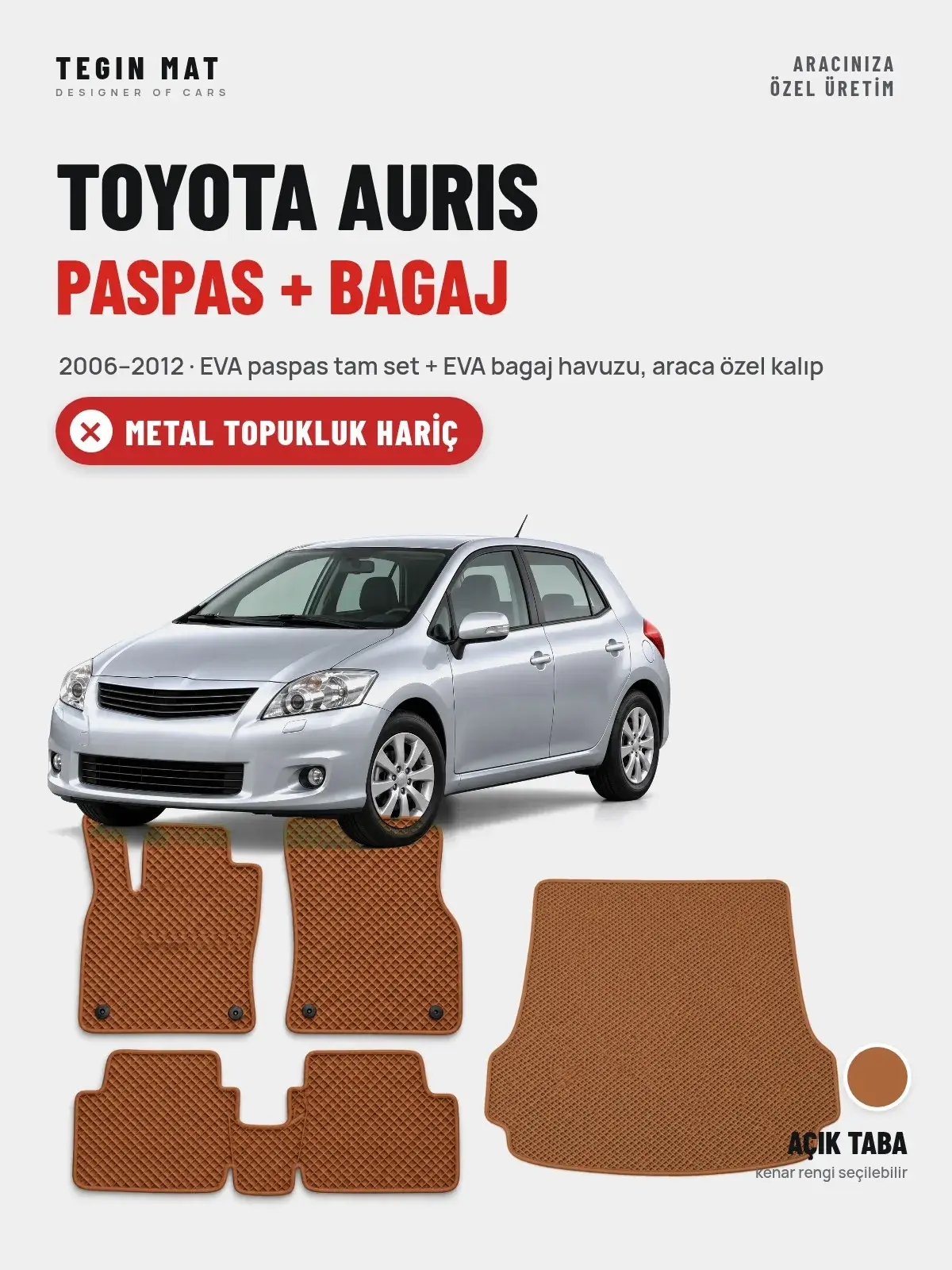 Toyota Auris EVA Paspas + Bagaj Havuzu Seti (2006–2012) Açık Taba – Metal Topukluk Hariç (1)