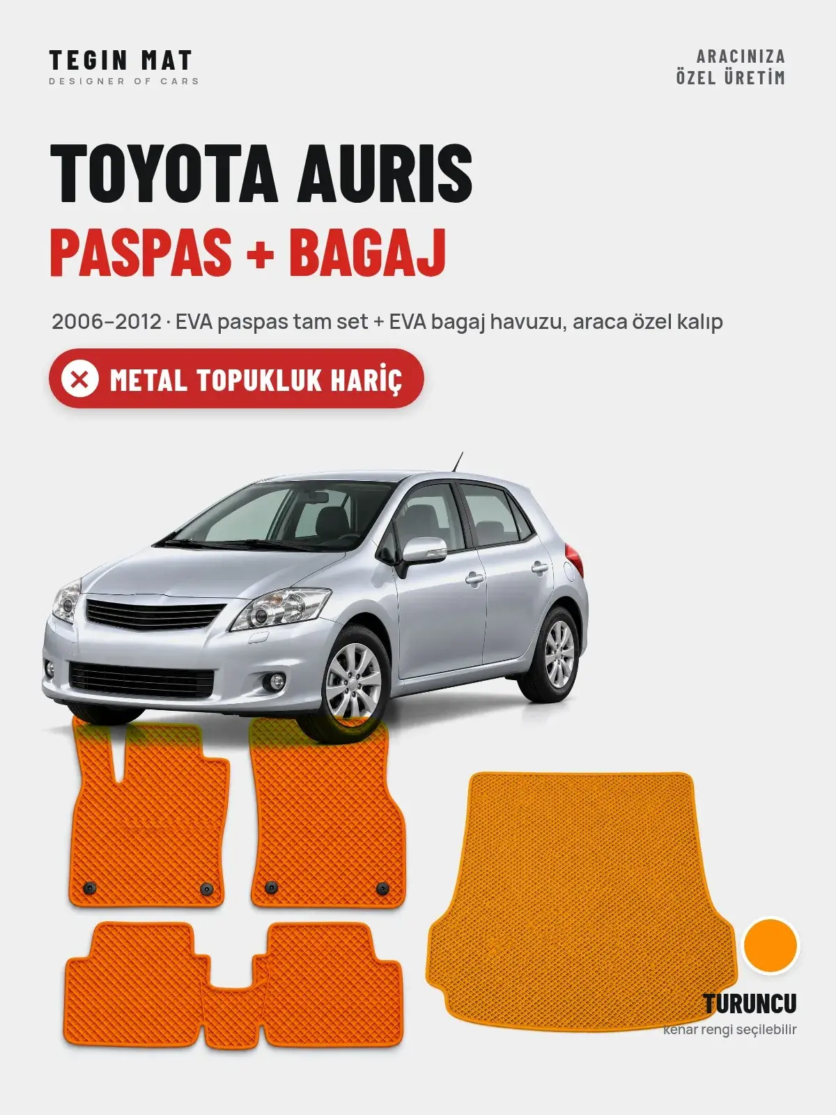 Toyota Auris EVA Paspas + Bagaj Havuzu Seti (2006–2012) Turuncu – Metal Topukluk Hariç (1)