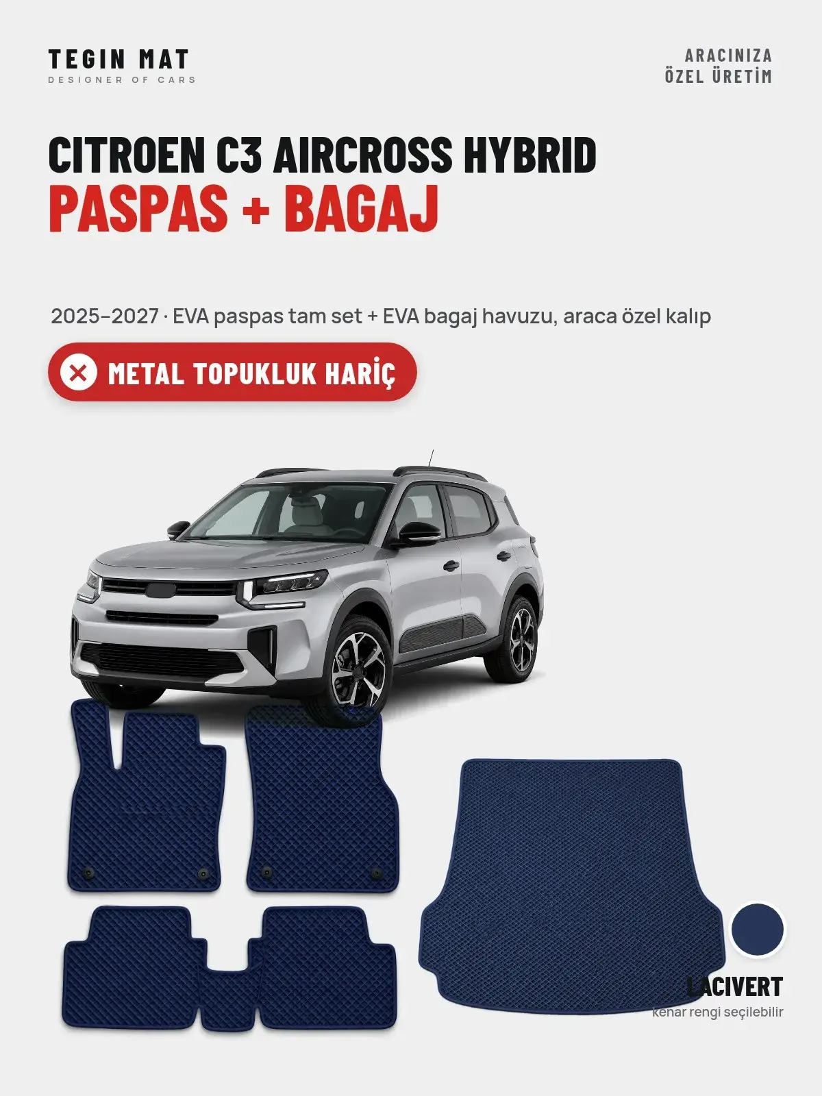 Citroen C3 Aircross Hybrid EVA Paspas + Bagaj Havuzu Seti (2025–2027) Lacivert – Metal Topukluk Hariç (1)
