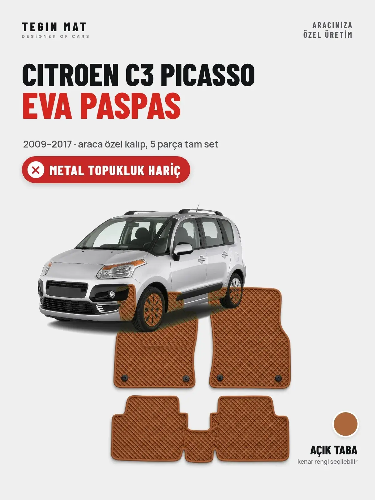 Citroen C3 Picasso EVA Oto Paspas Tam Set (2009–2017) Açık Taba – Metal Topukluk Hariç (1)
