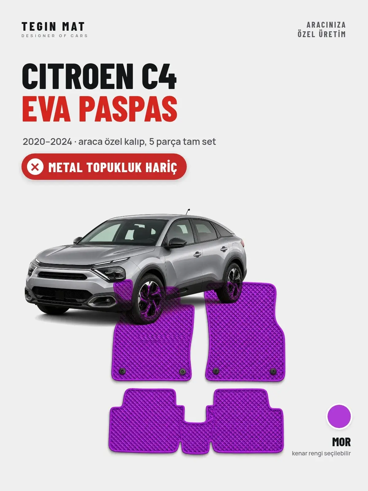 Citroen C4 EVA Oto Paspas Tam Set (2020–2024) Mor – Metal Topukluk Hariç (1)