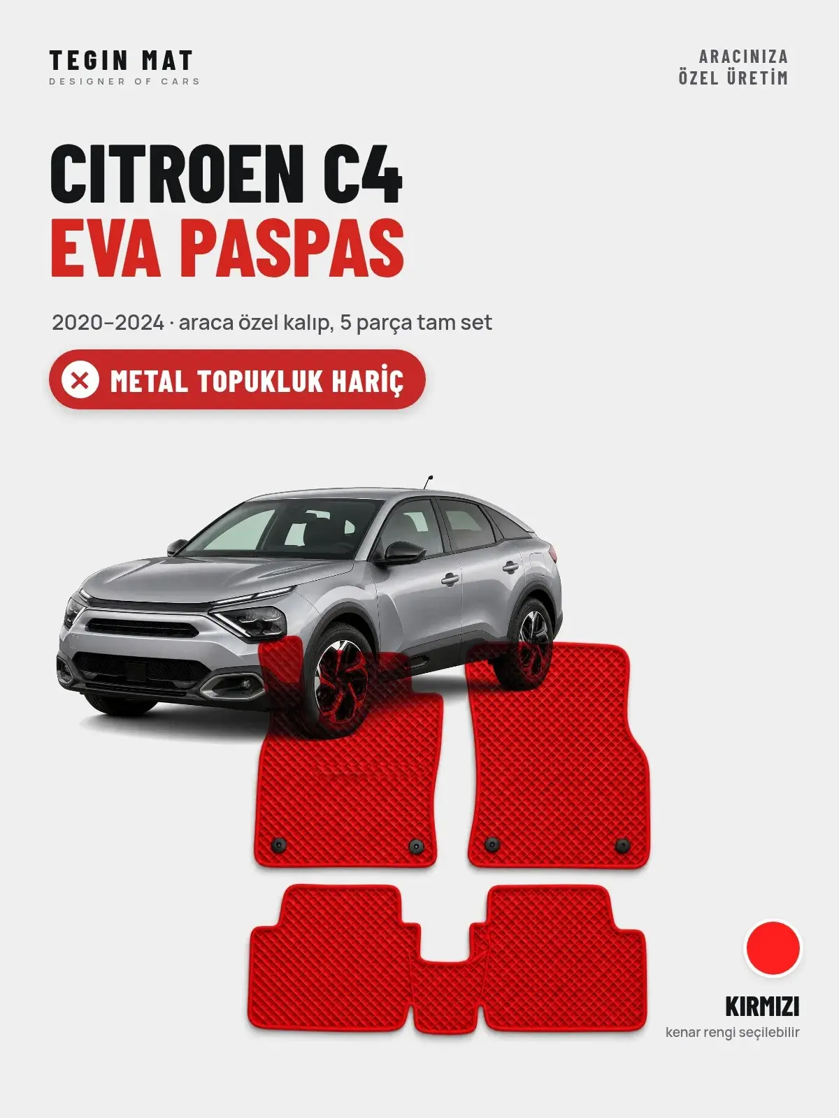 Citroen C4 EVA Oto Paspas Tam Set (2020–2024) Kırmızı – Metal Topukluk Hariç (1)