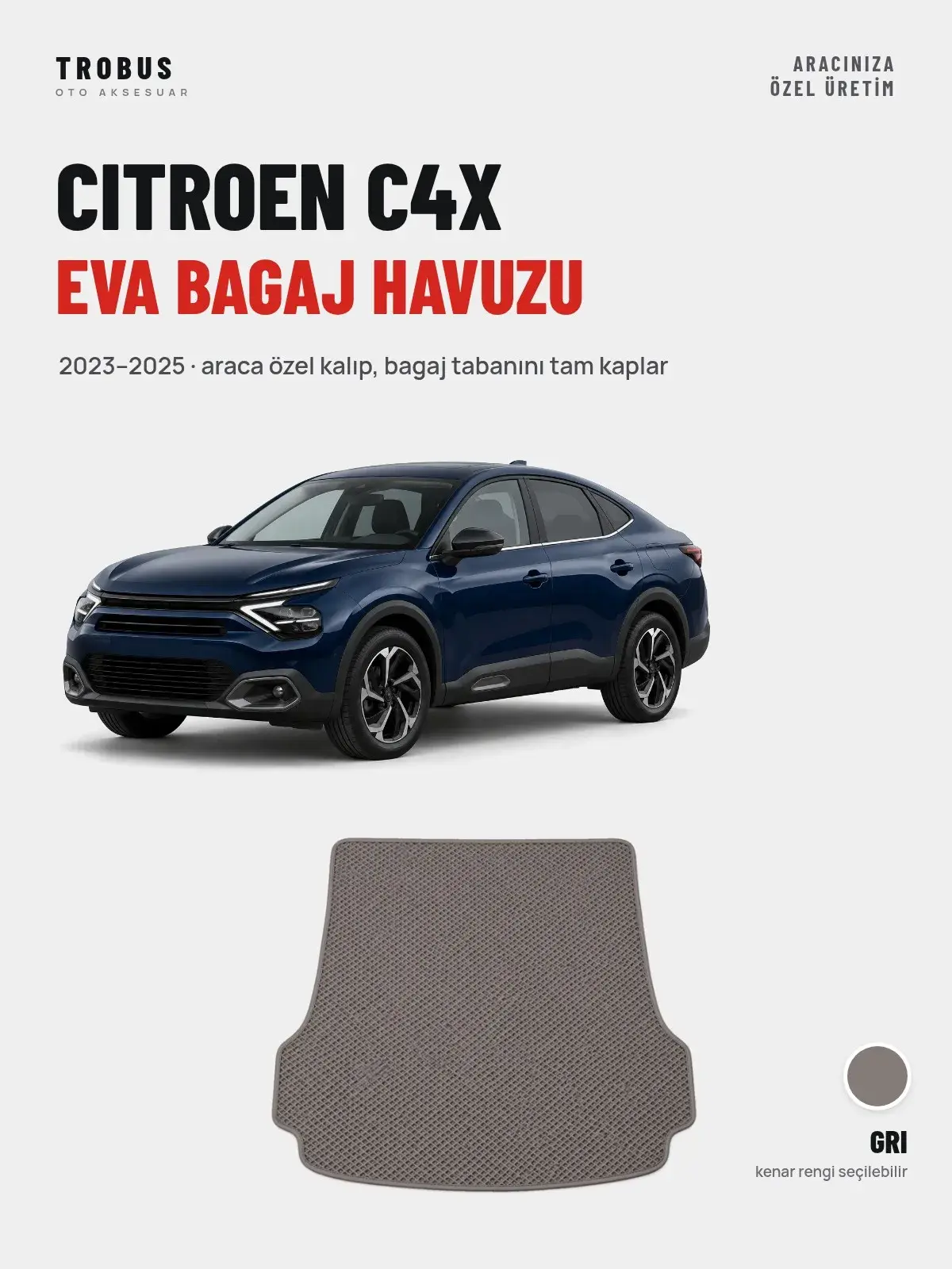 Citroen C4X EVA Bagaj Havuzu (2023–2025) Gri – Araca Özel Kalıp (1)