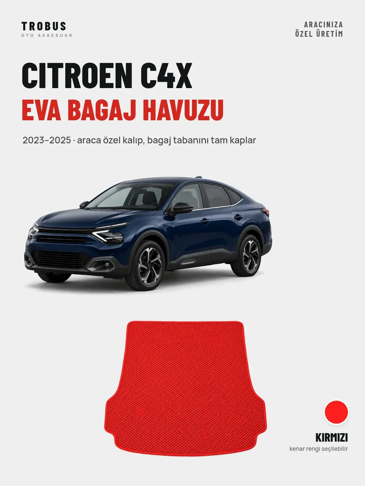Citroen C4X EVA Bagaj Havuzu (2023–2025) Kırmızı – Araca Özel Kalıp (1)